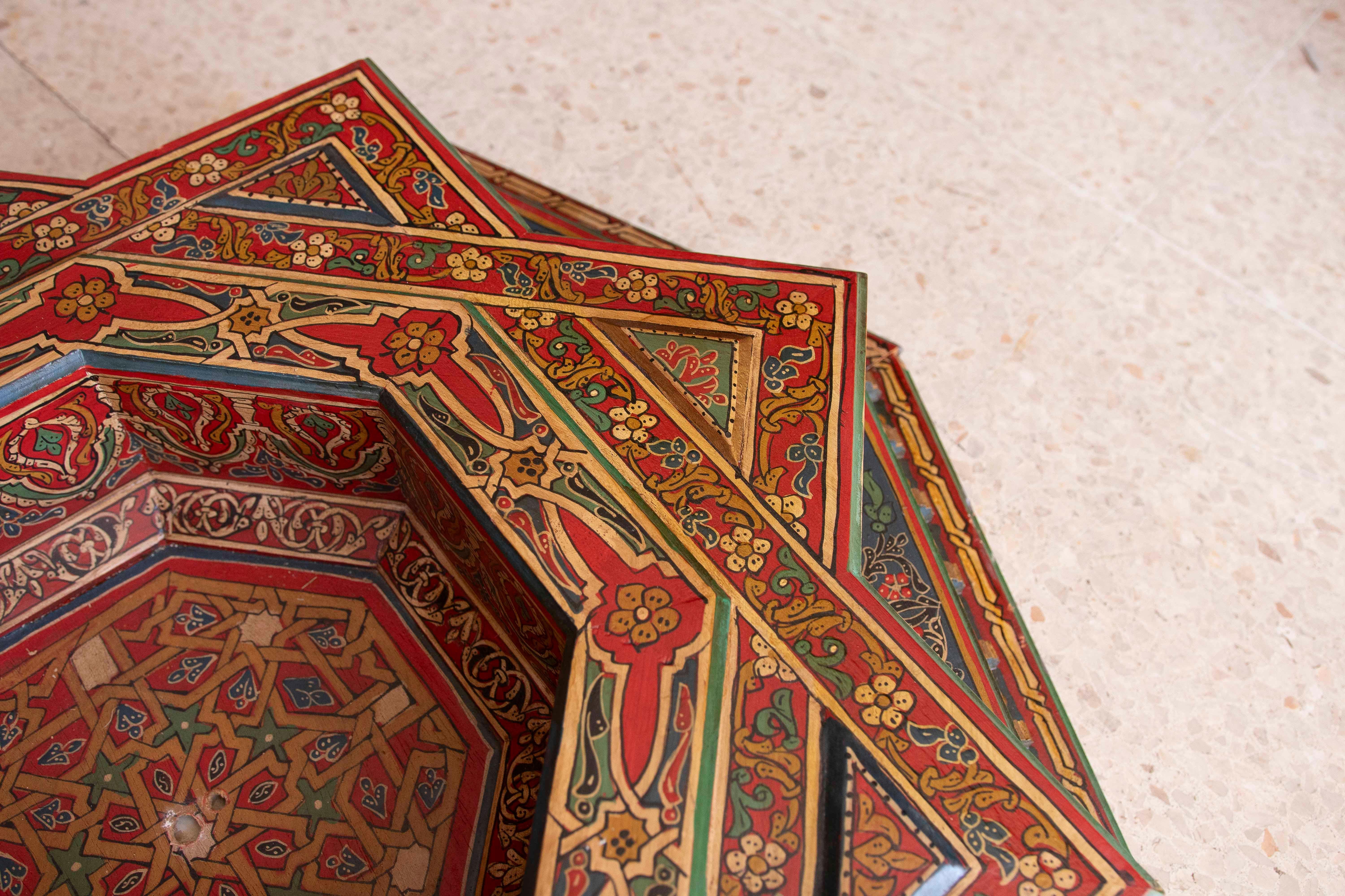Hand Painted Wooden Moorish Style Ceiling Keystone for Center Room For Sale 5