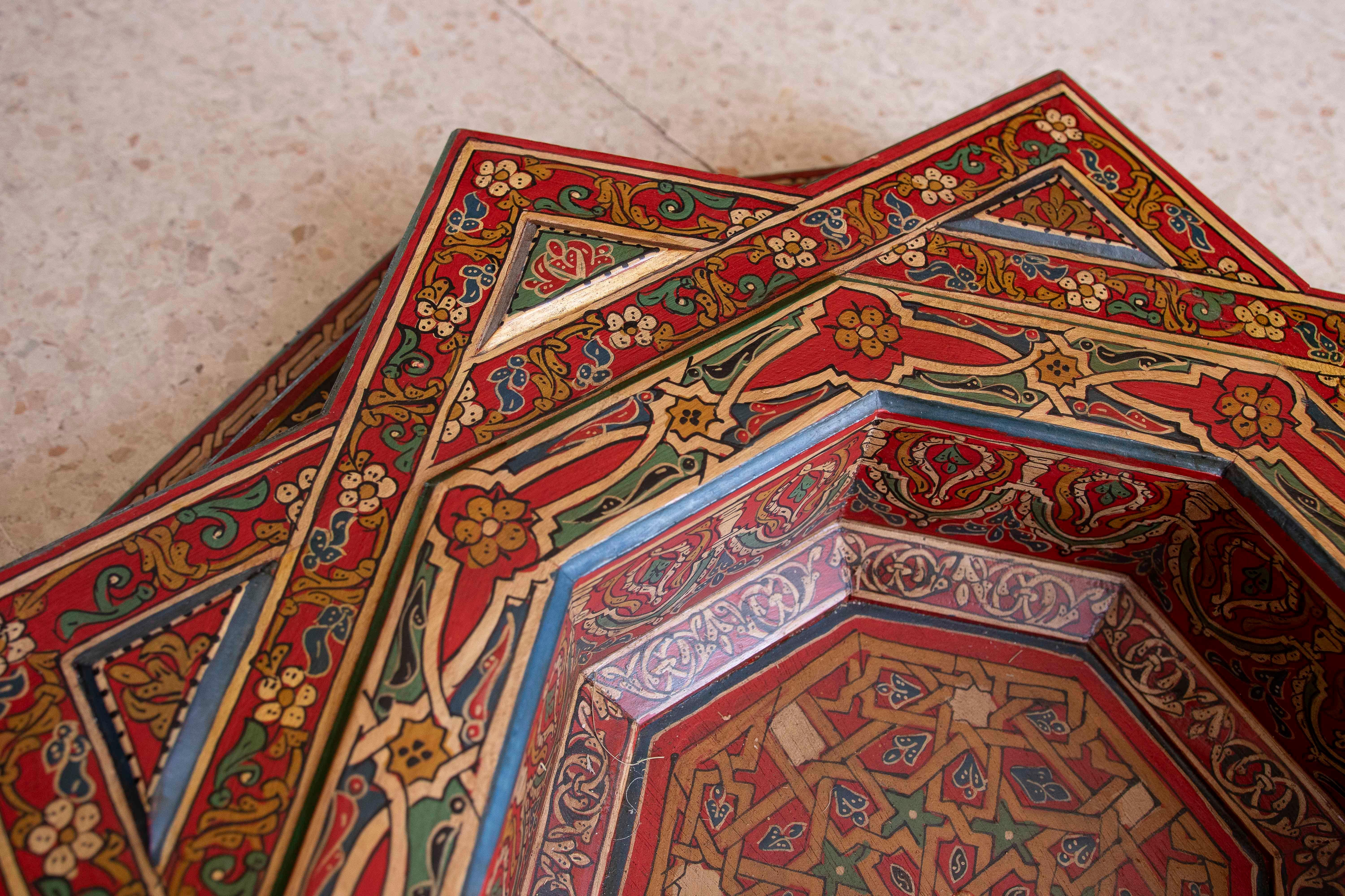 Hand Painted Wooden Moorish Style Ceiling Keystone for Center Room For Sale 6