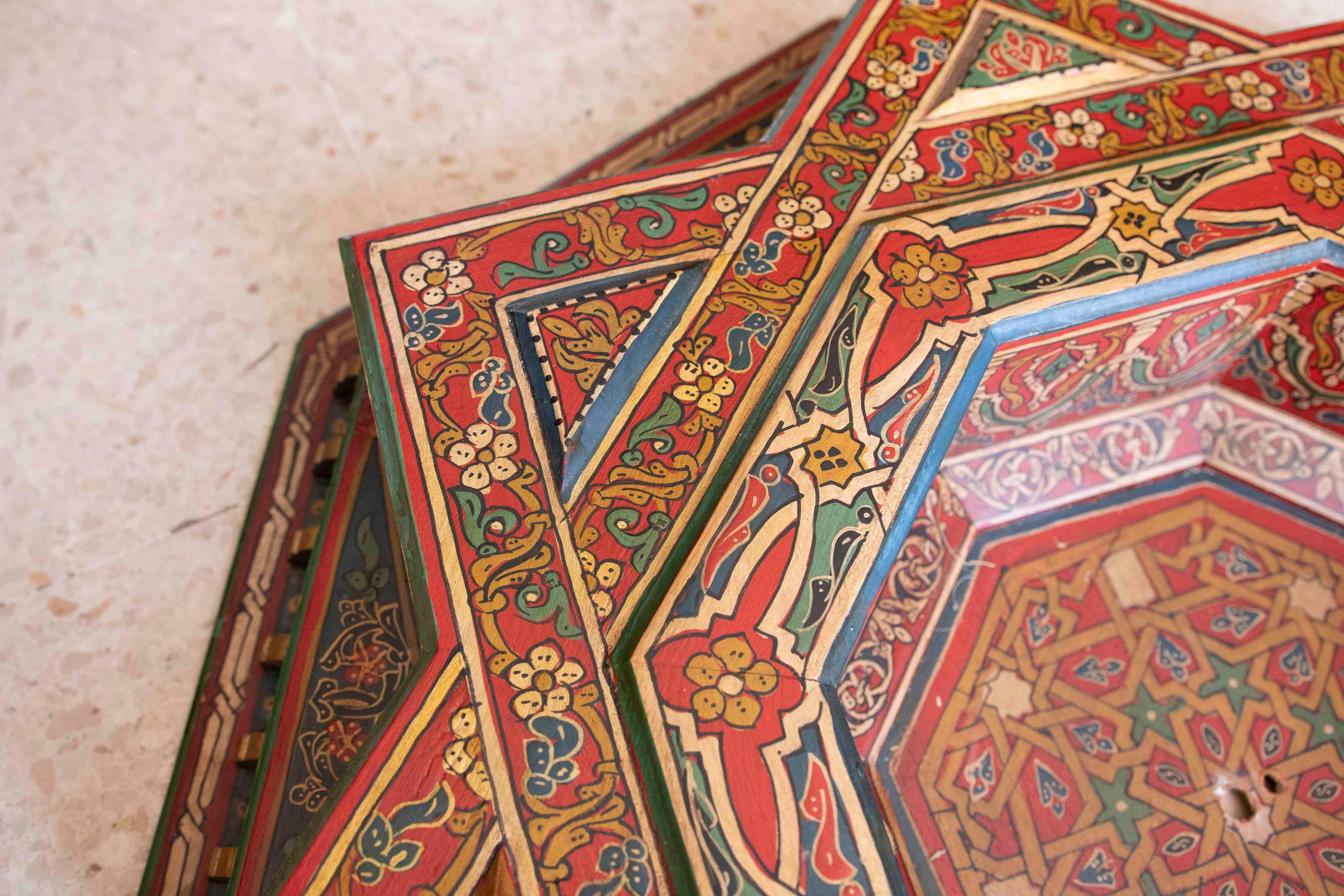 Hand Painted Wooden Moorish Style Ceiling Keystone for Center Room For Sale 7