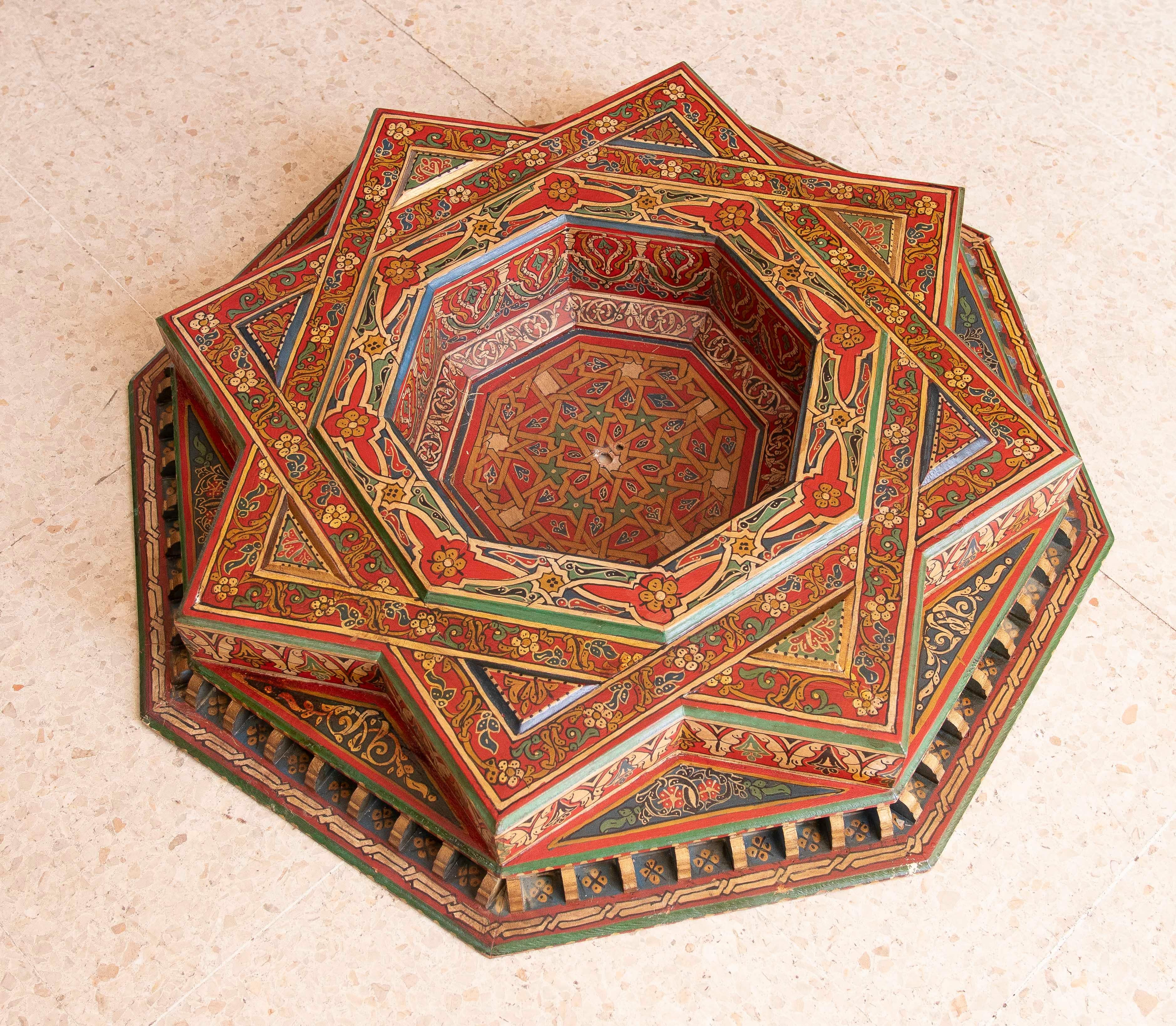 Hand Painted Wooden Moorish Style Ceiling Keystone for Center Room For Sale 8