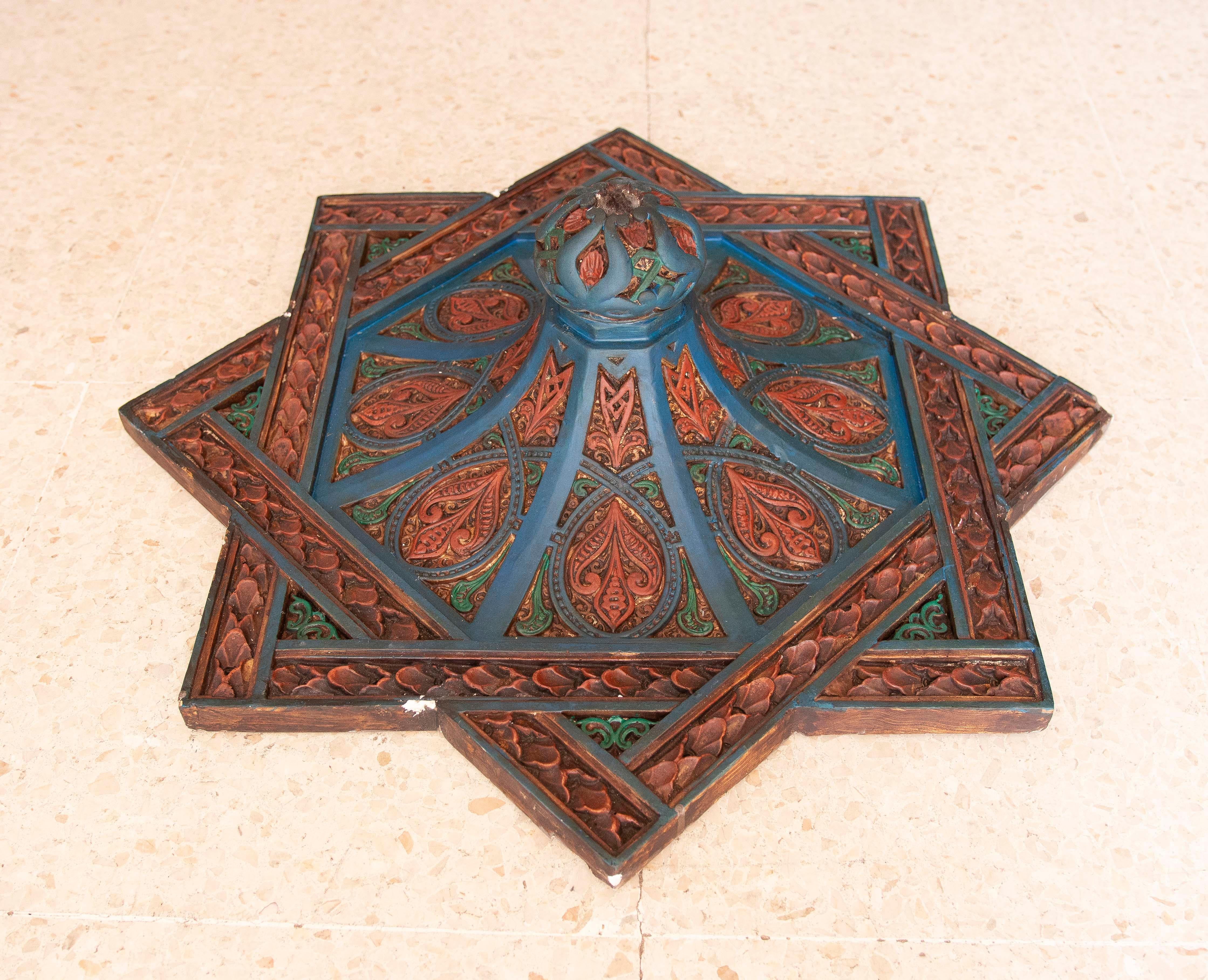 Moroccan Hand Painted Wooden Moorish Style Ceiling Keystone for Center Room For Sale