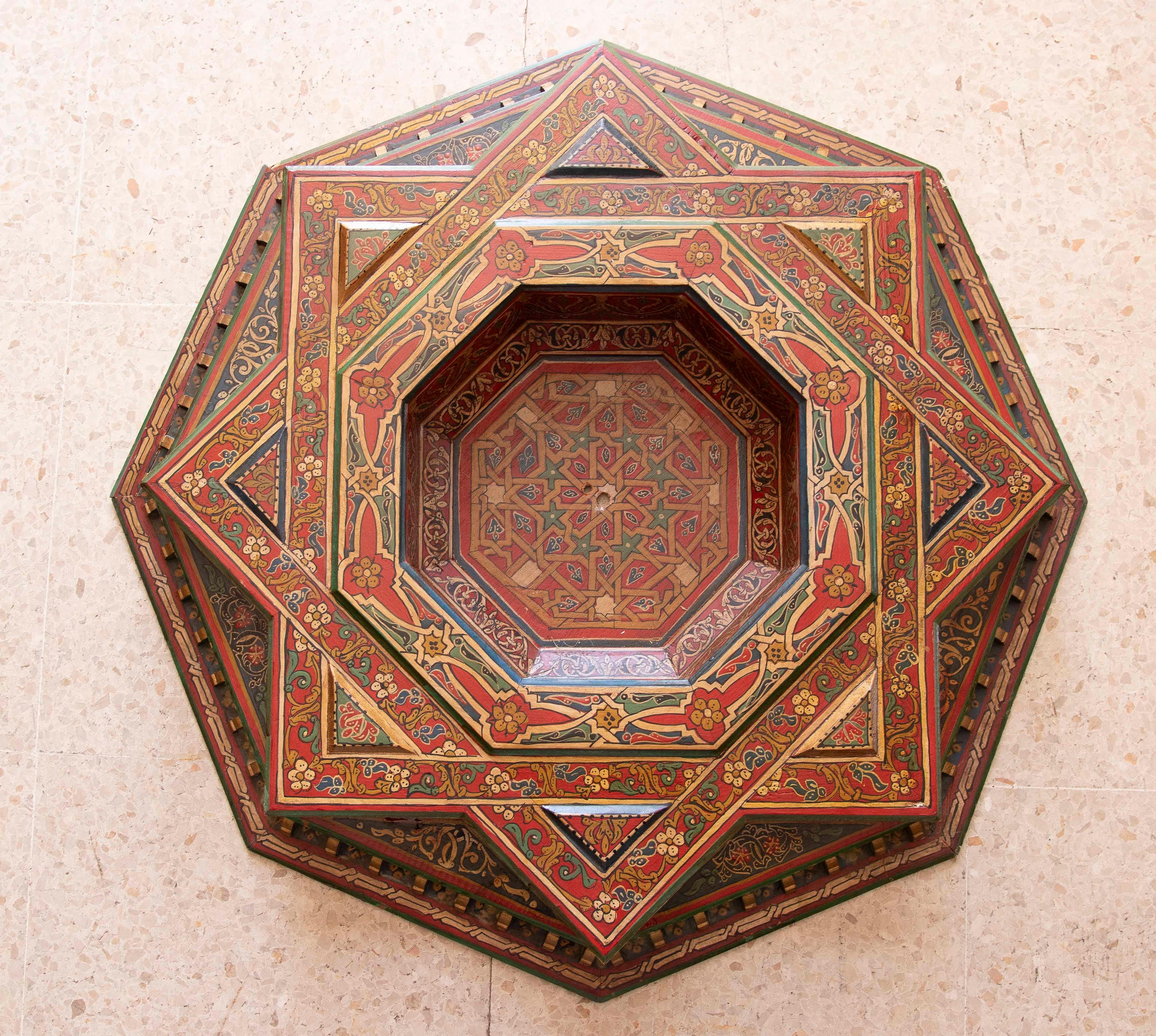 Moroccan Hand Painted Wooden Moorish Style Ceiling Keystone for Center Room For Sale