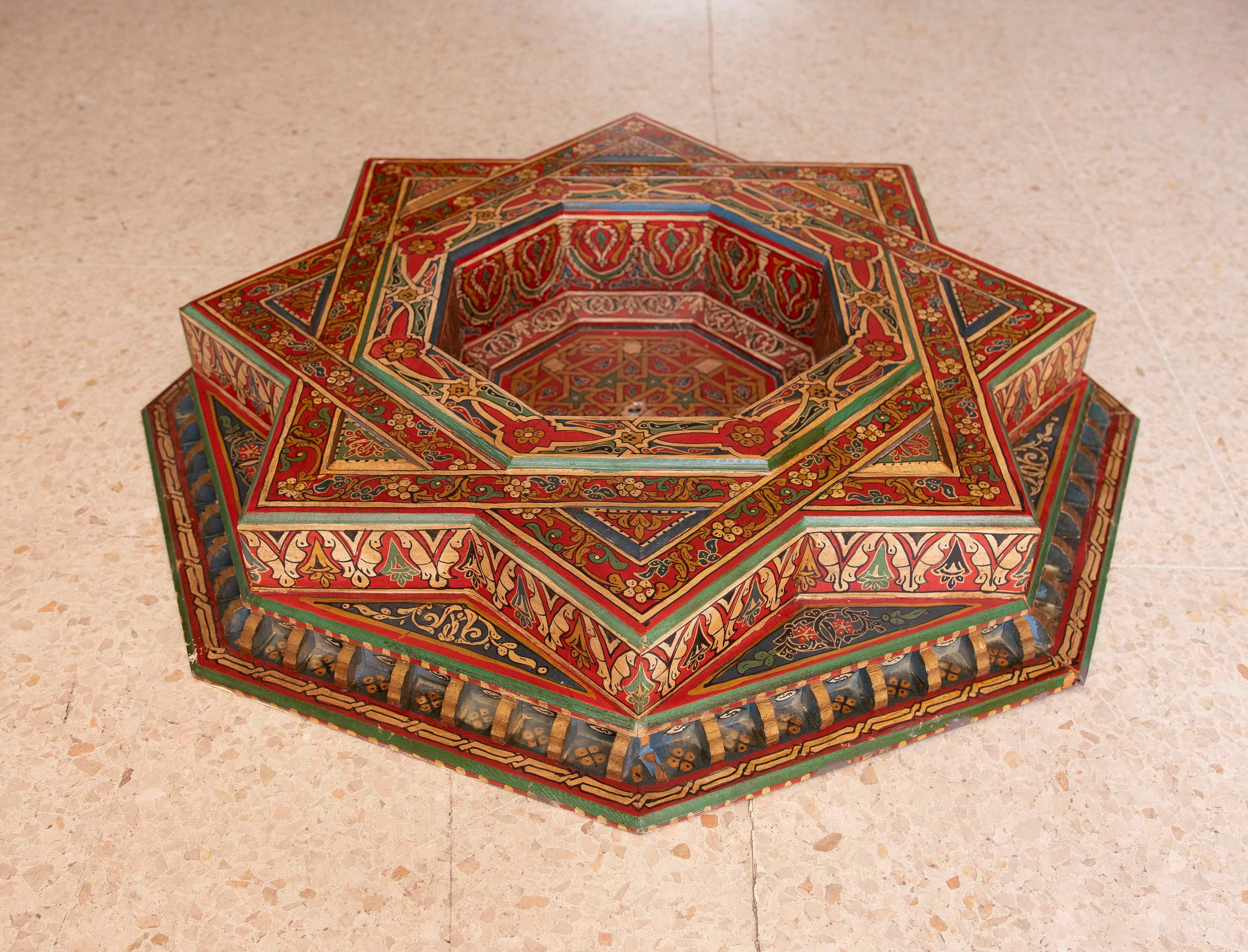 Hand-Painted Hand Painted Wooden Moorish Style Ceiling Keystone for Center Room For Sale