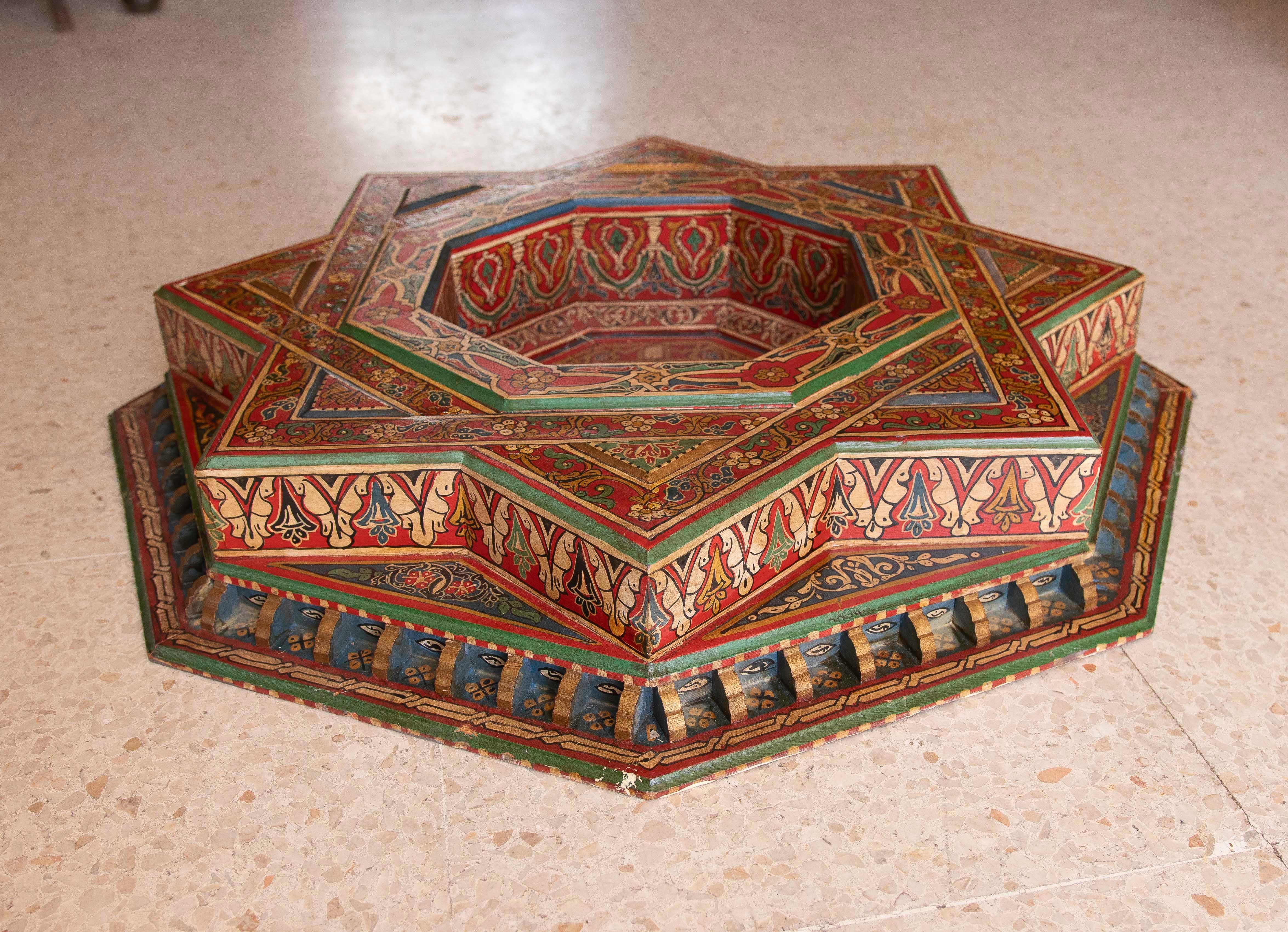 20th Century Hand Painted Wooden Moorish Style Ceiling Keystone for Center Room For Sale