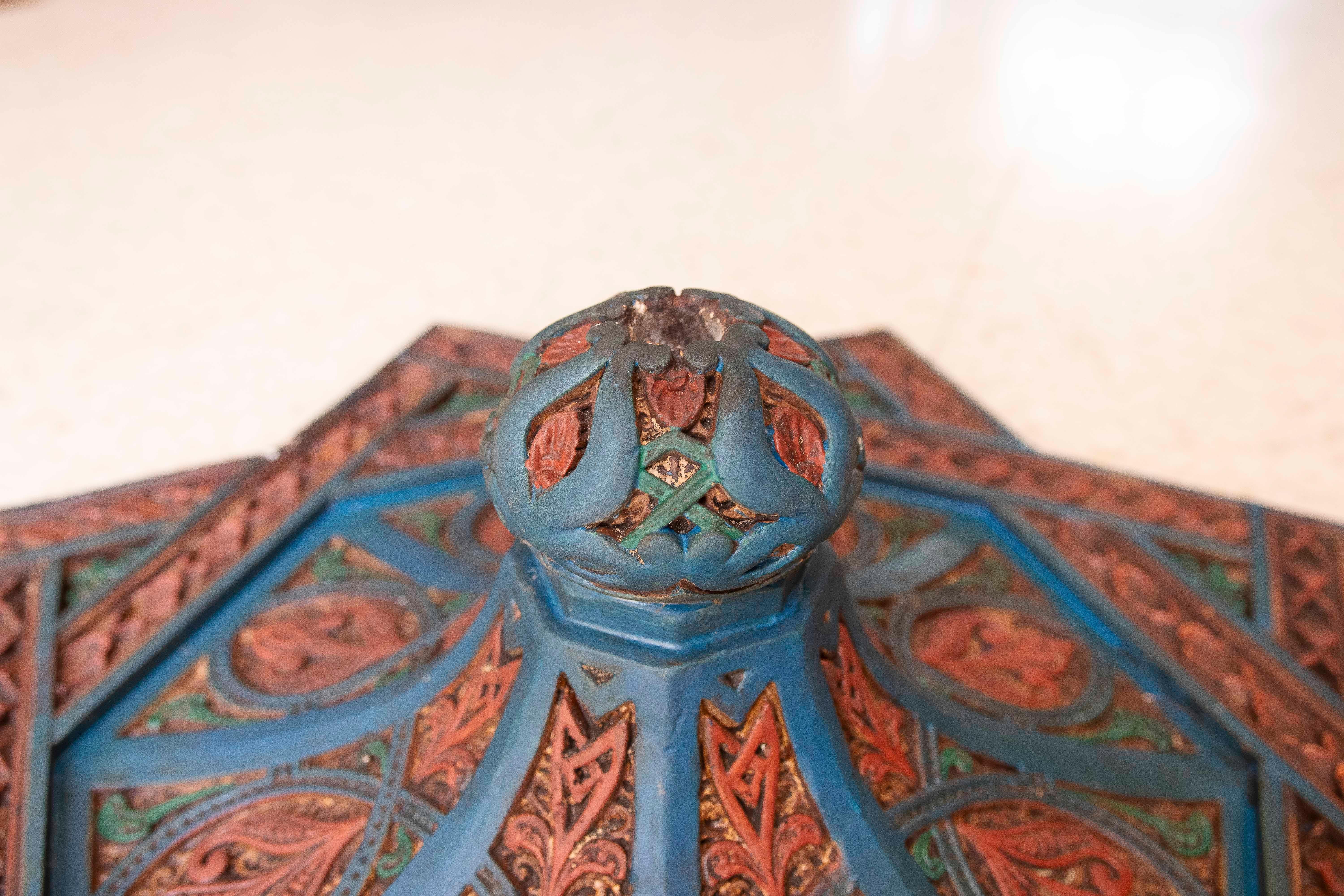 Hand Painted Wooden Moorish Style Ceiling Keystone for Center Room For Sale 1