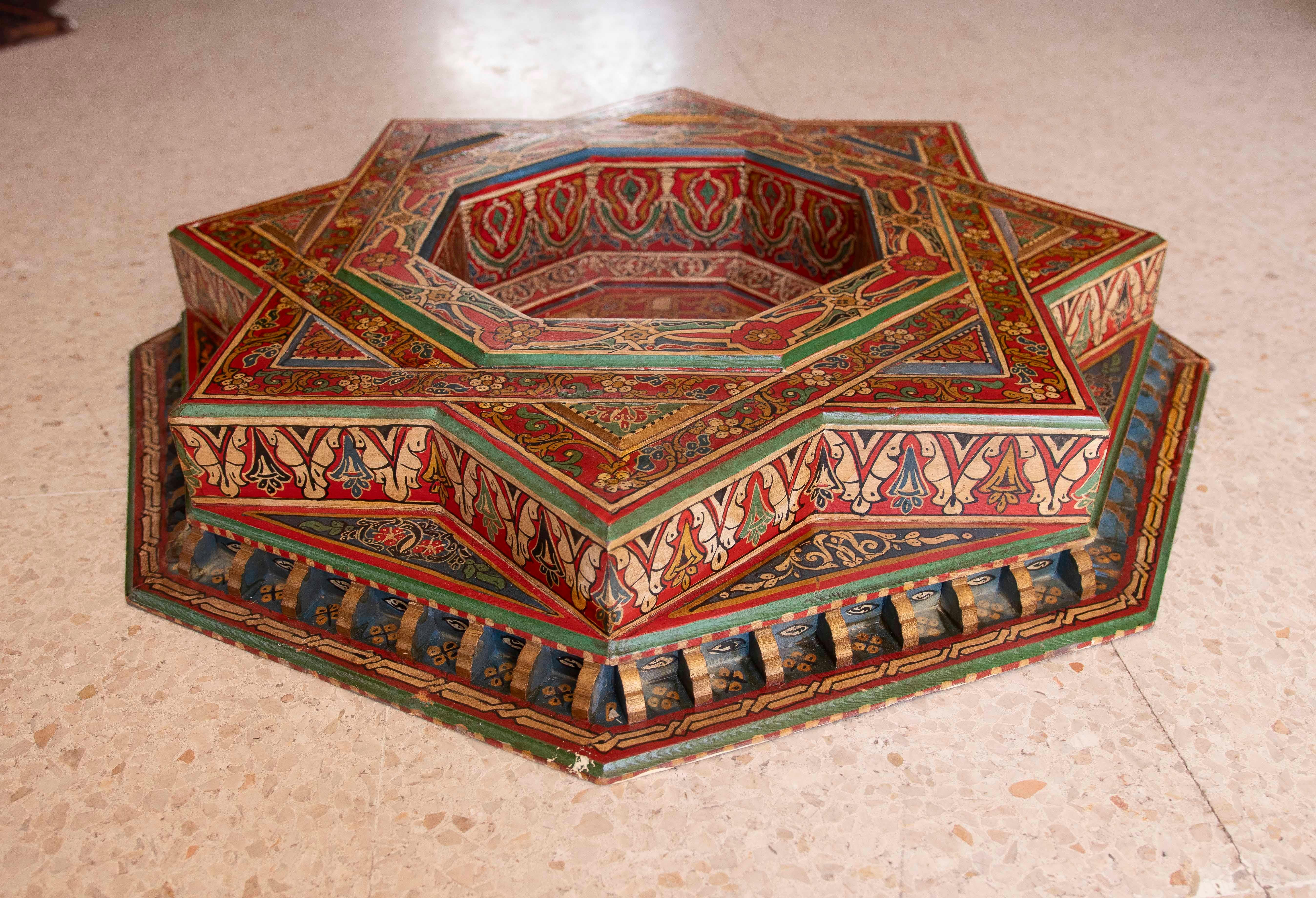 Hand Painted Wooden Moorish Style Ceiling Keystone for Center Room For Sale 1