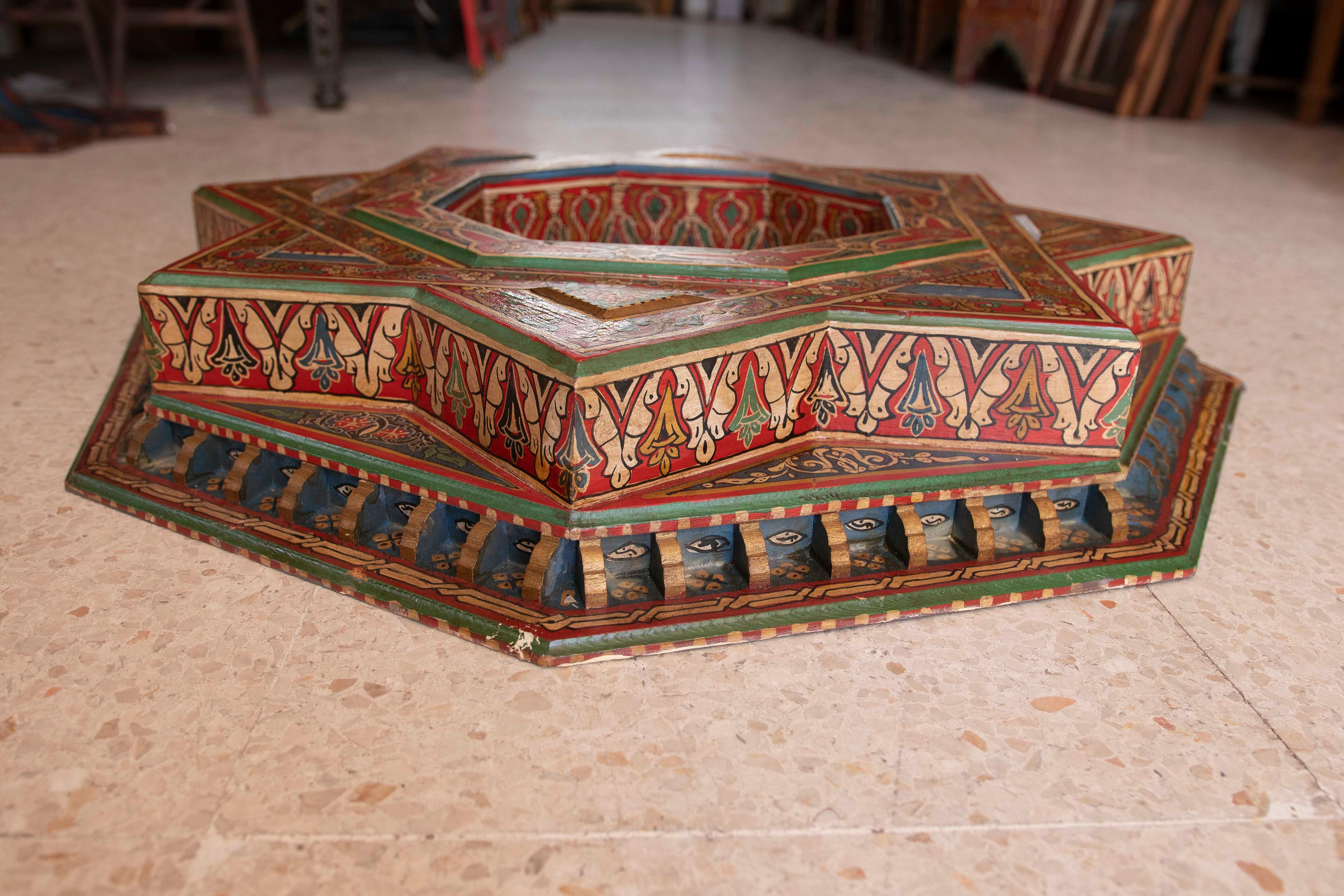 Hand Painted Wooden Moorish Style Ceiling Keystone for Center Room For Sale 2