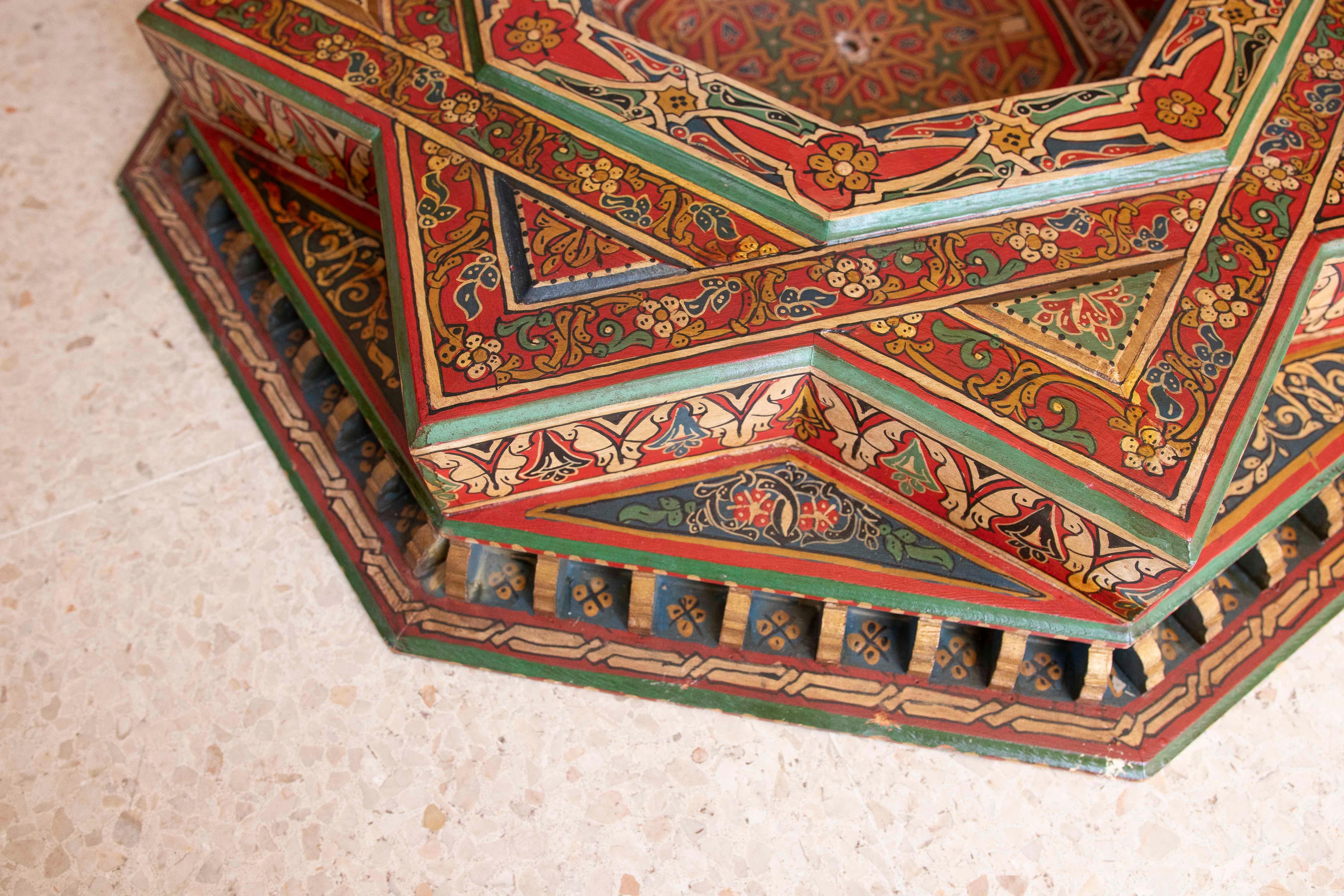 Hand Painted Wooden Moorish Style Ceiling Keystone for Center Room For Sale 3