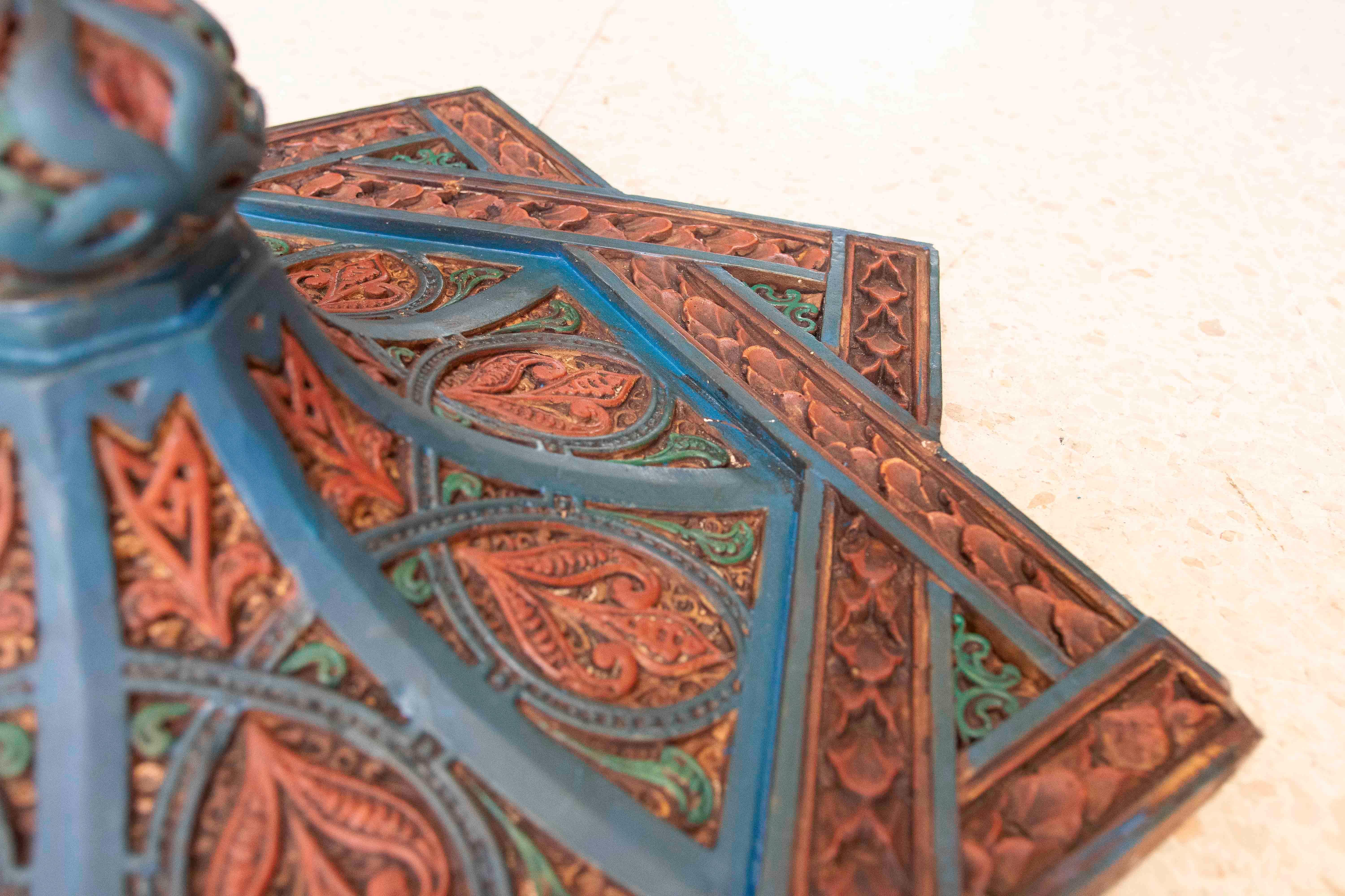 Hand Painted Wooden Moorish Style Ceiling Keystone for Center Room For Sale 4