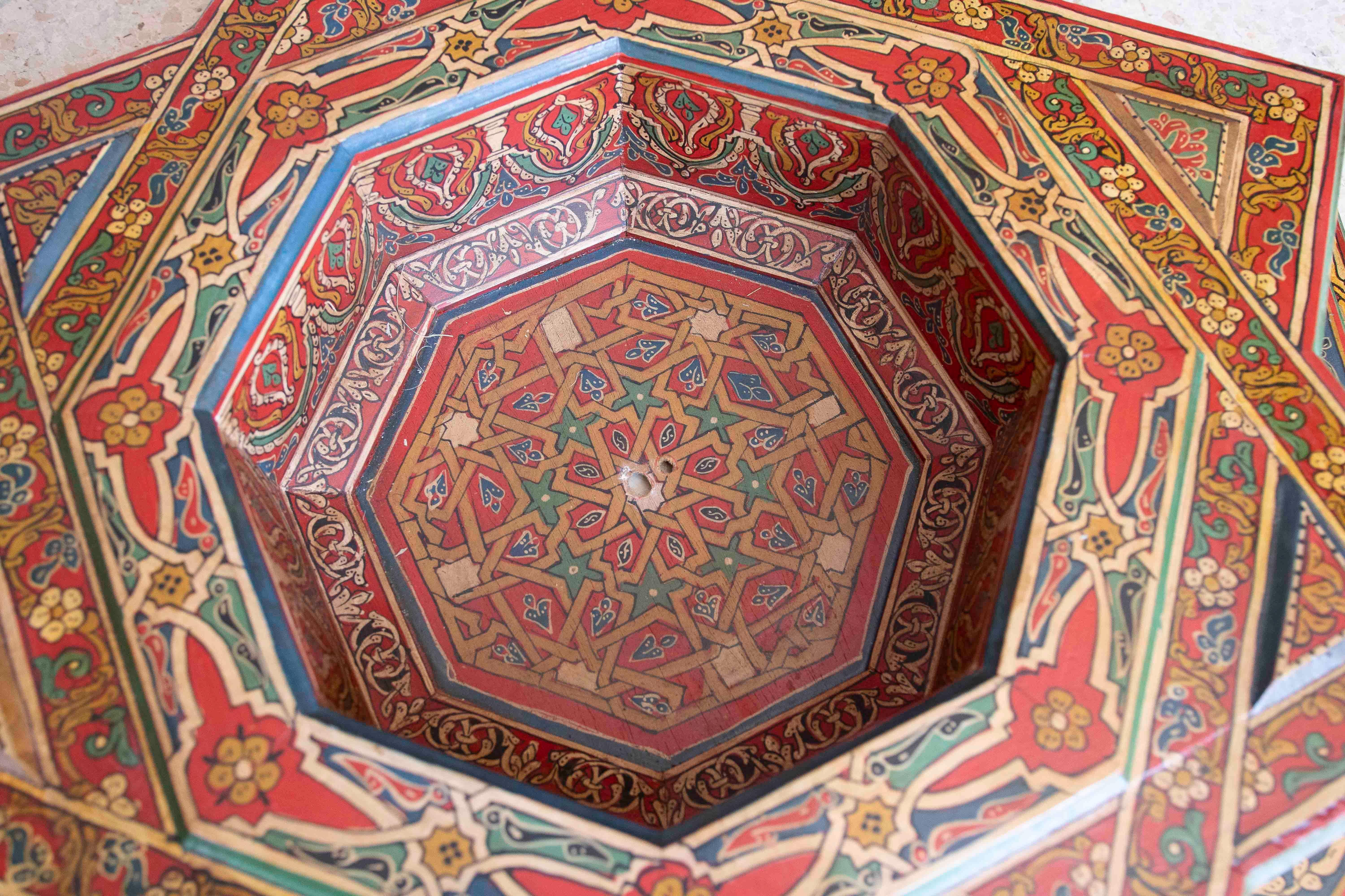 Hand Painted Wooden Moorish Style Ceiling Keystone for Center Room For Sale 4