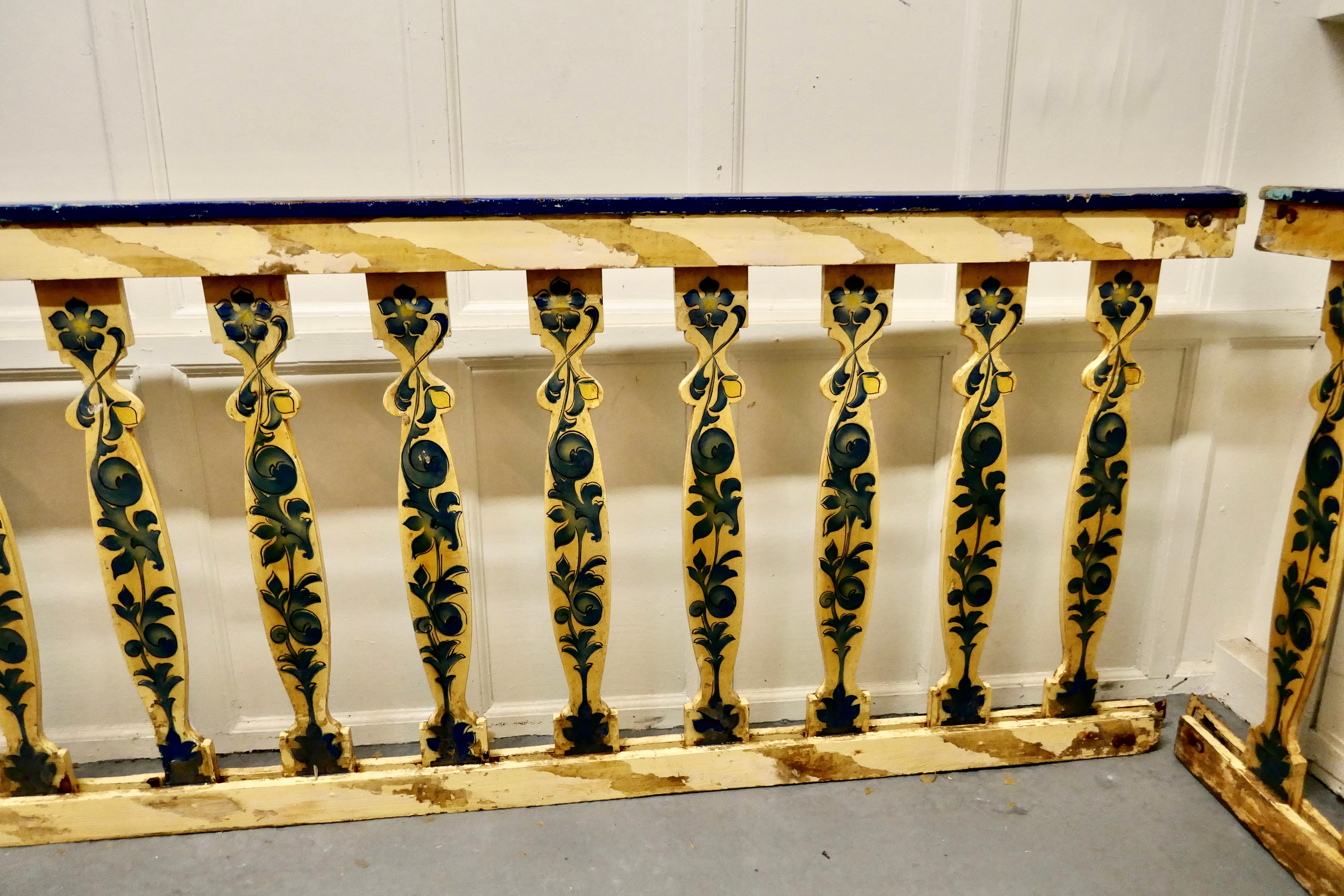 Folk Art Hand Painted Wooden Railings from a Fair Ground For Sale