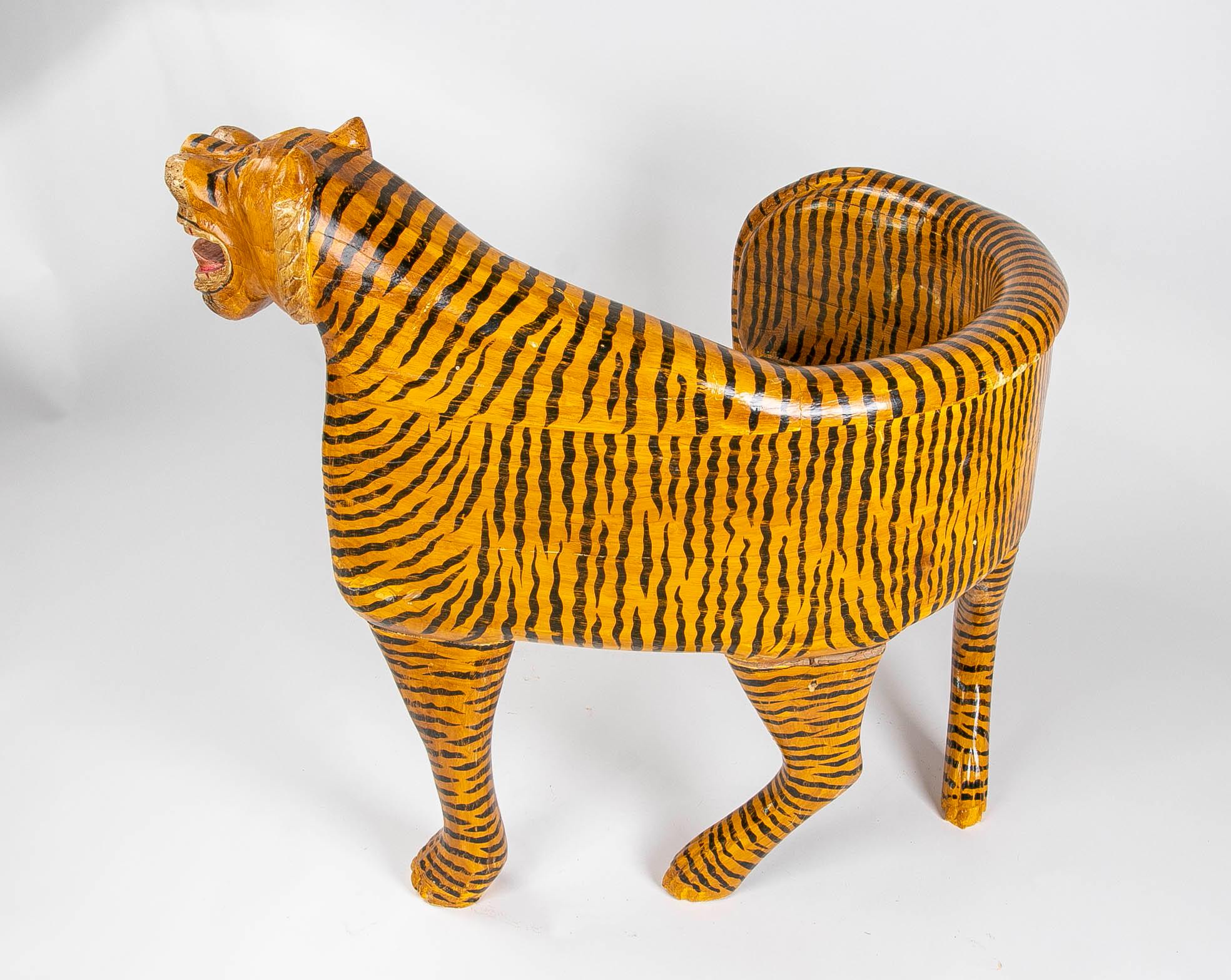 Hand-Painted Wooden Tiger Armchair 7