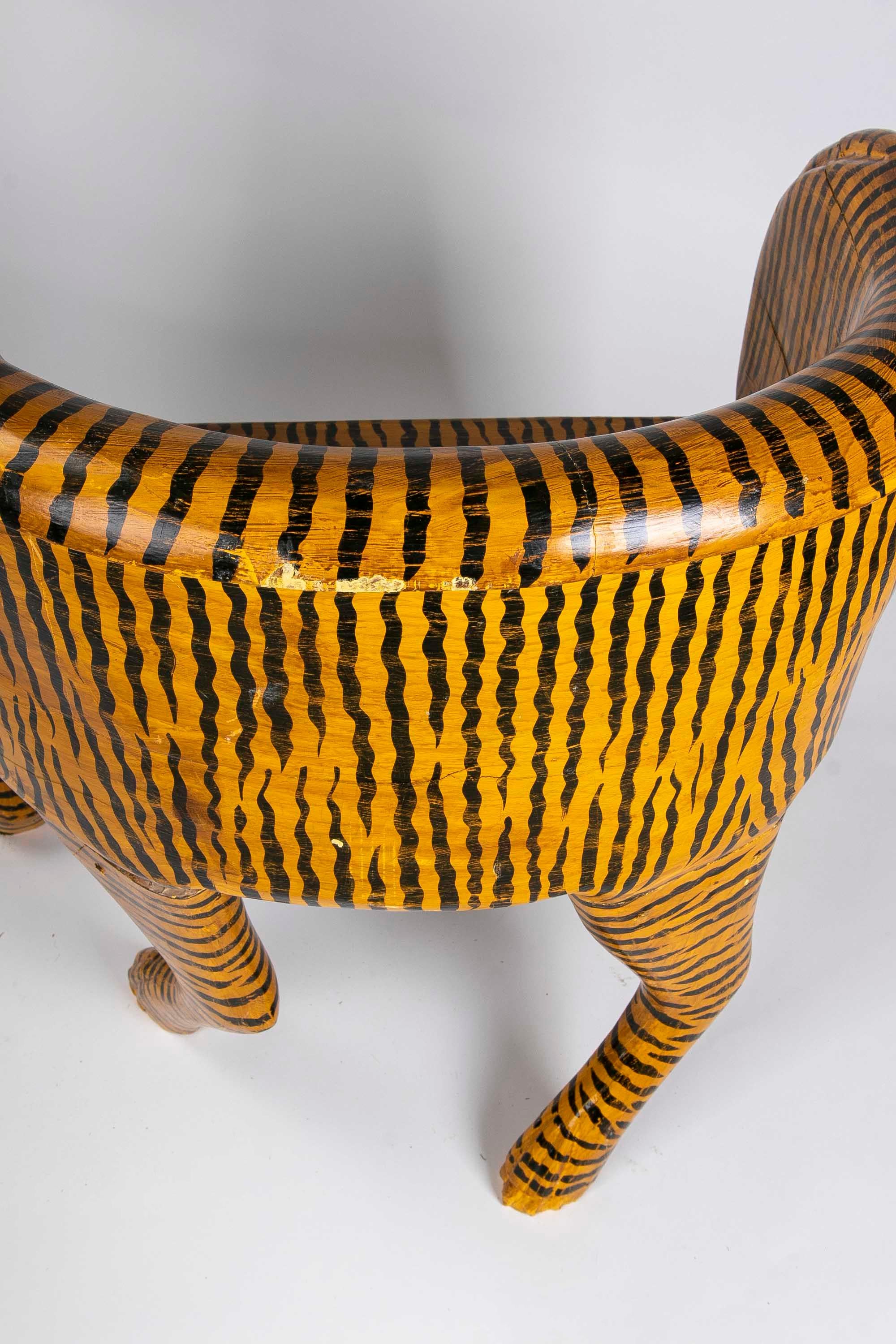 Hand-Painted Wooden Tiger Armchair 8