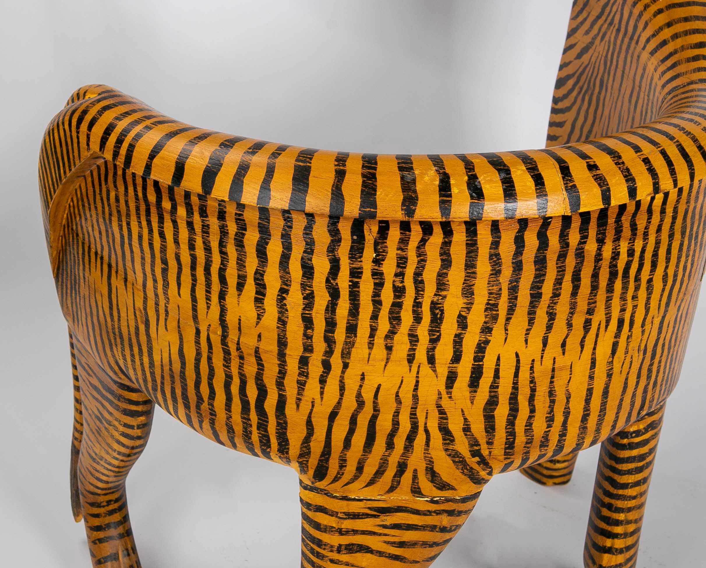 Hand-Painted Wooden Tiger Armchair 9