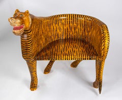 Hand-Painted Wooden Tiger Armchair