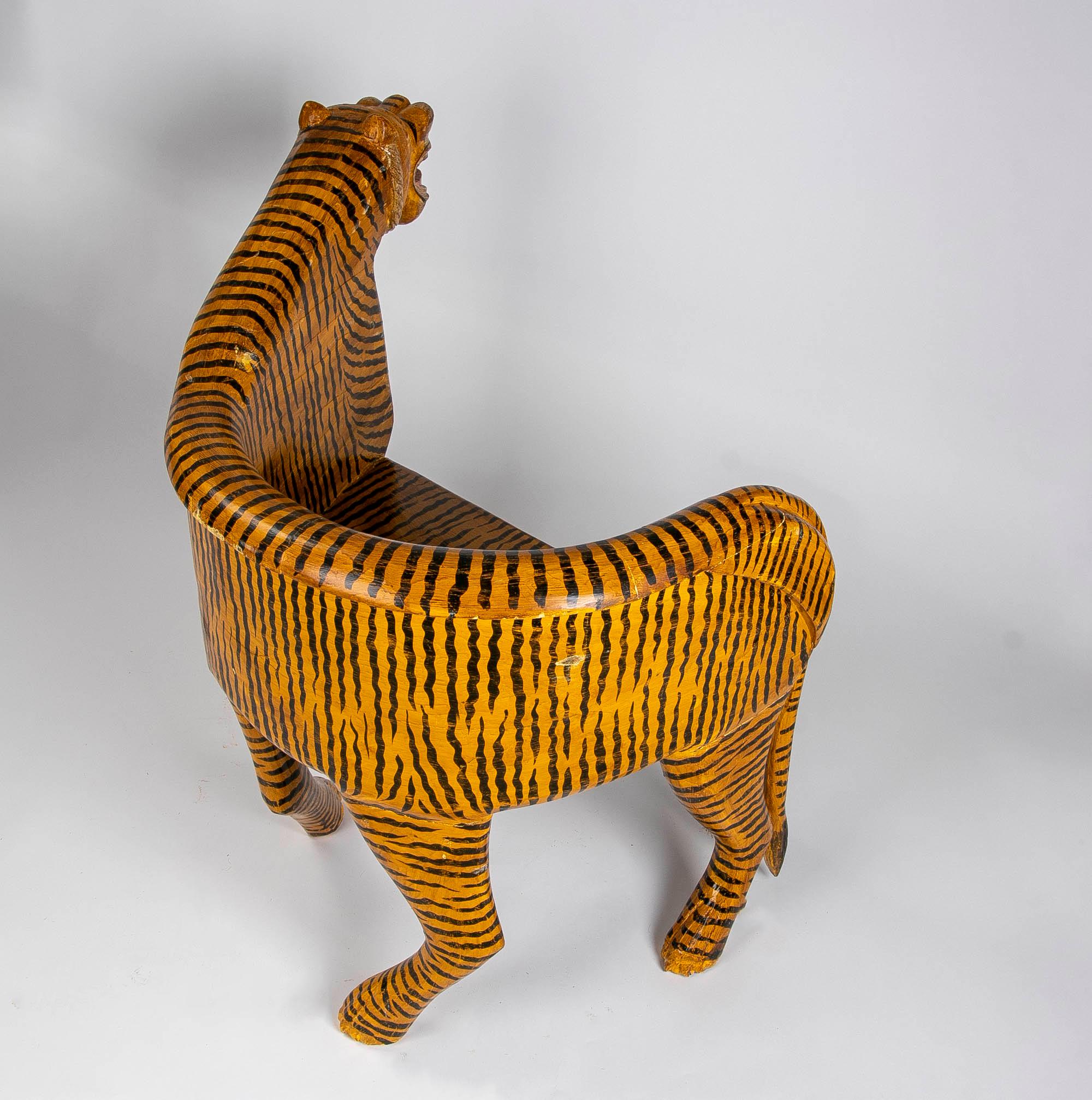 Hand-Painted Wooden Tiger Armchair 13