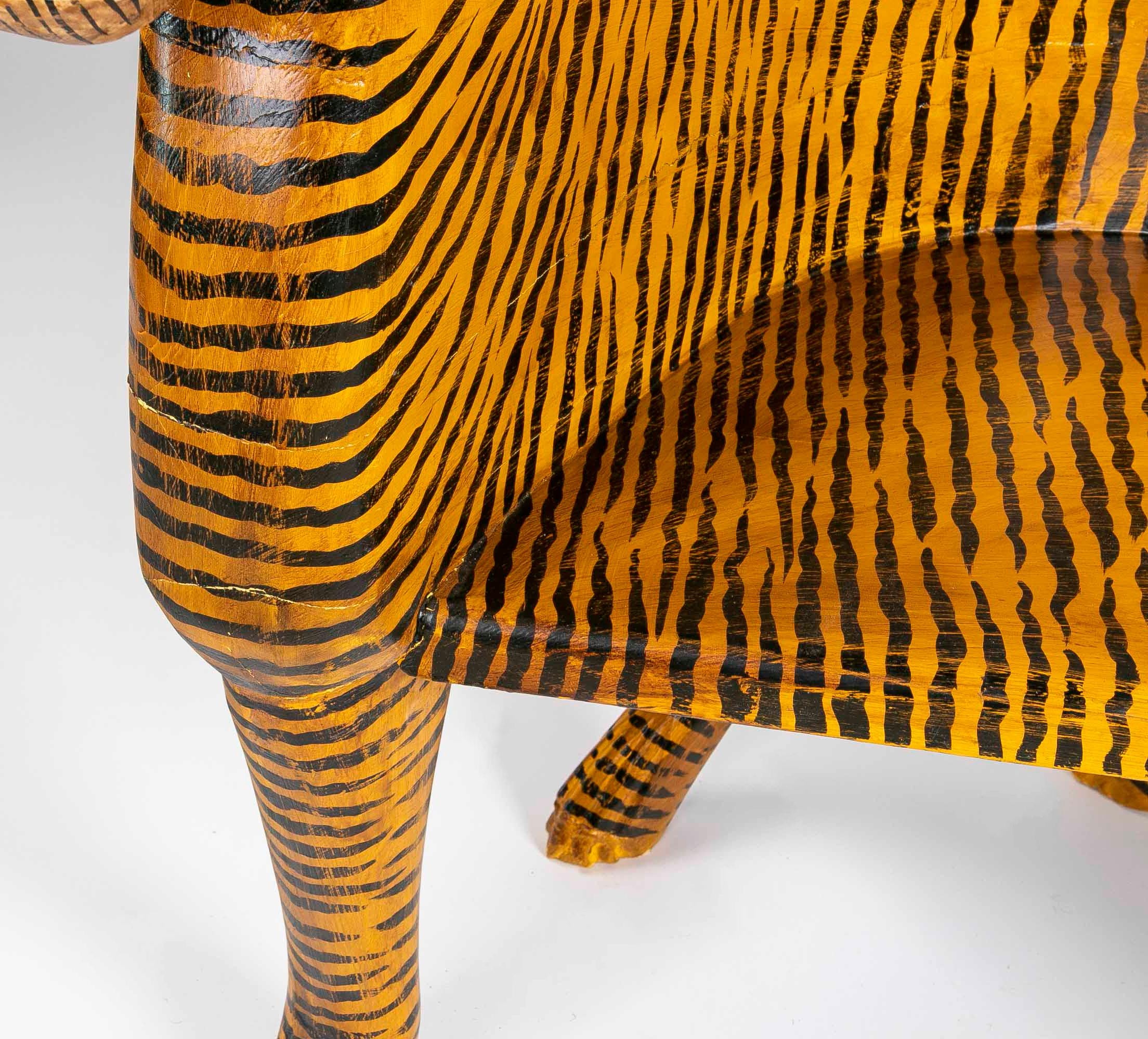 European Hand-Painted Wooden Tiger Armchair