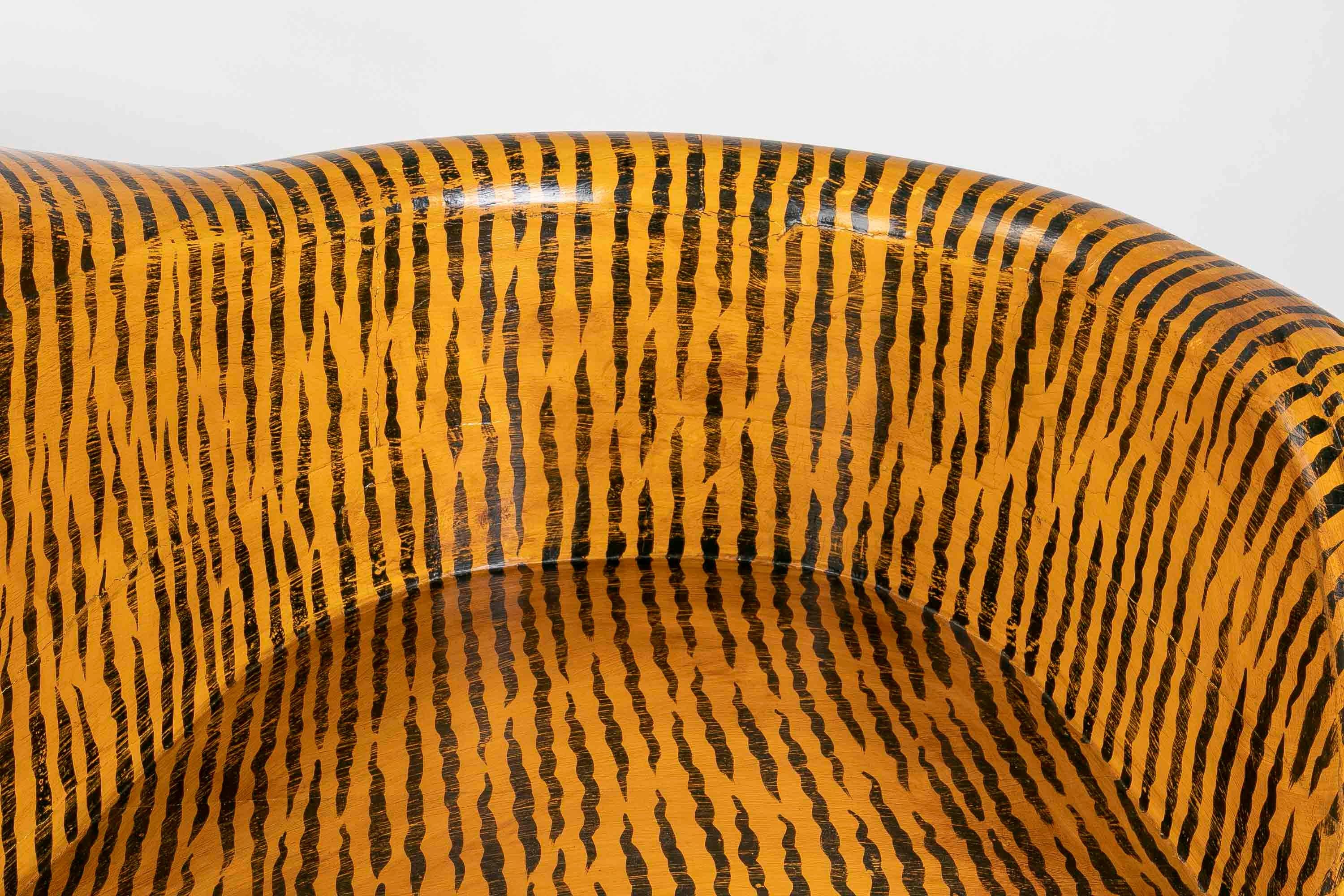 Hand-Carved Hand-Painted Wooden Tiger Armchair