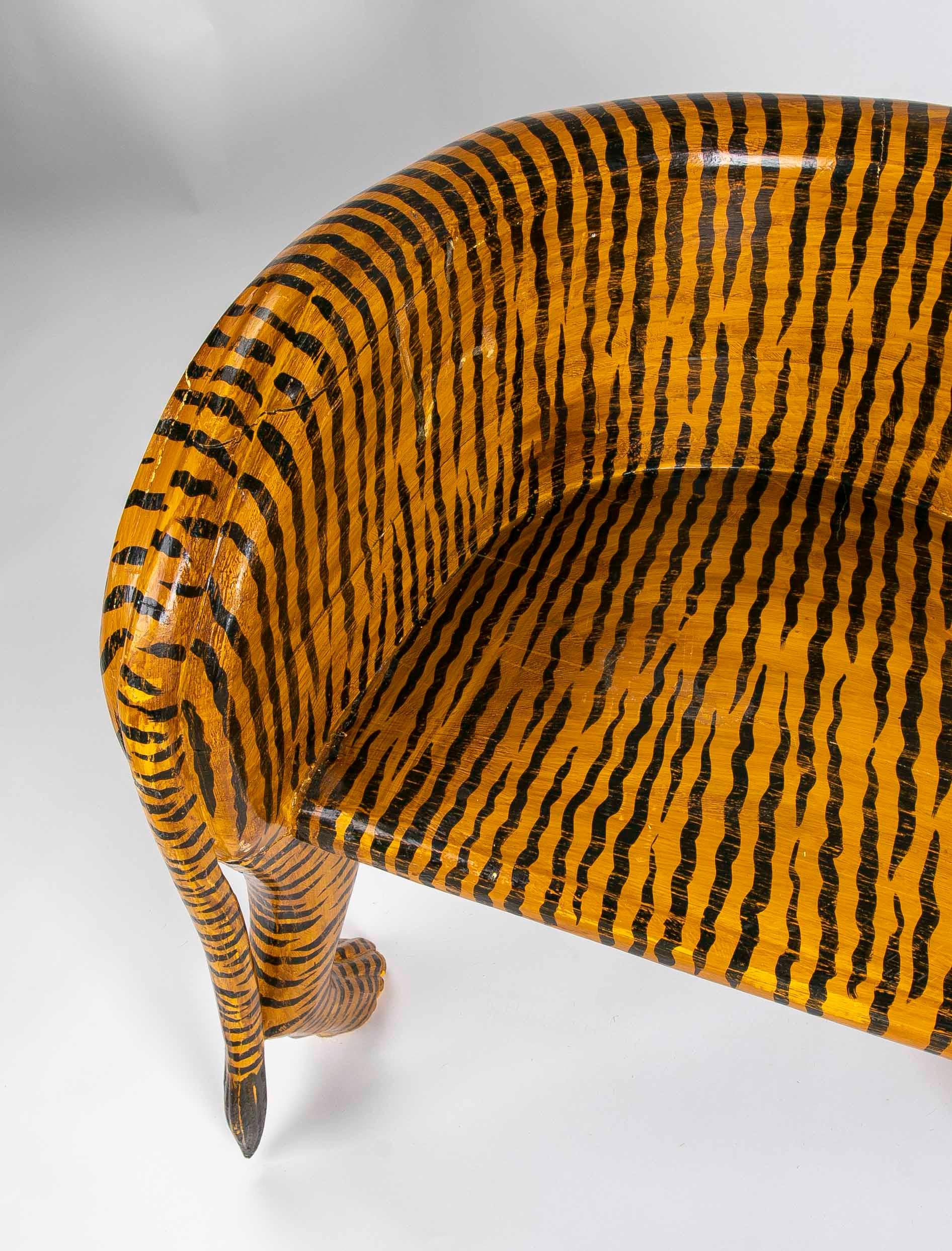 Hand-Carved Hand-Painted Wooden Tiger Armchair