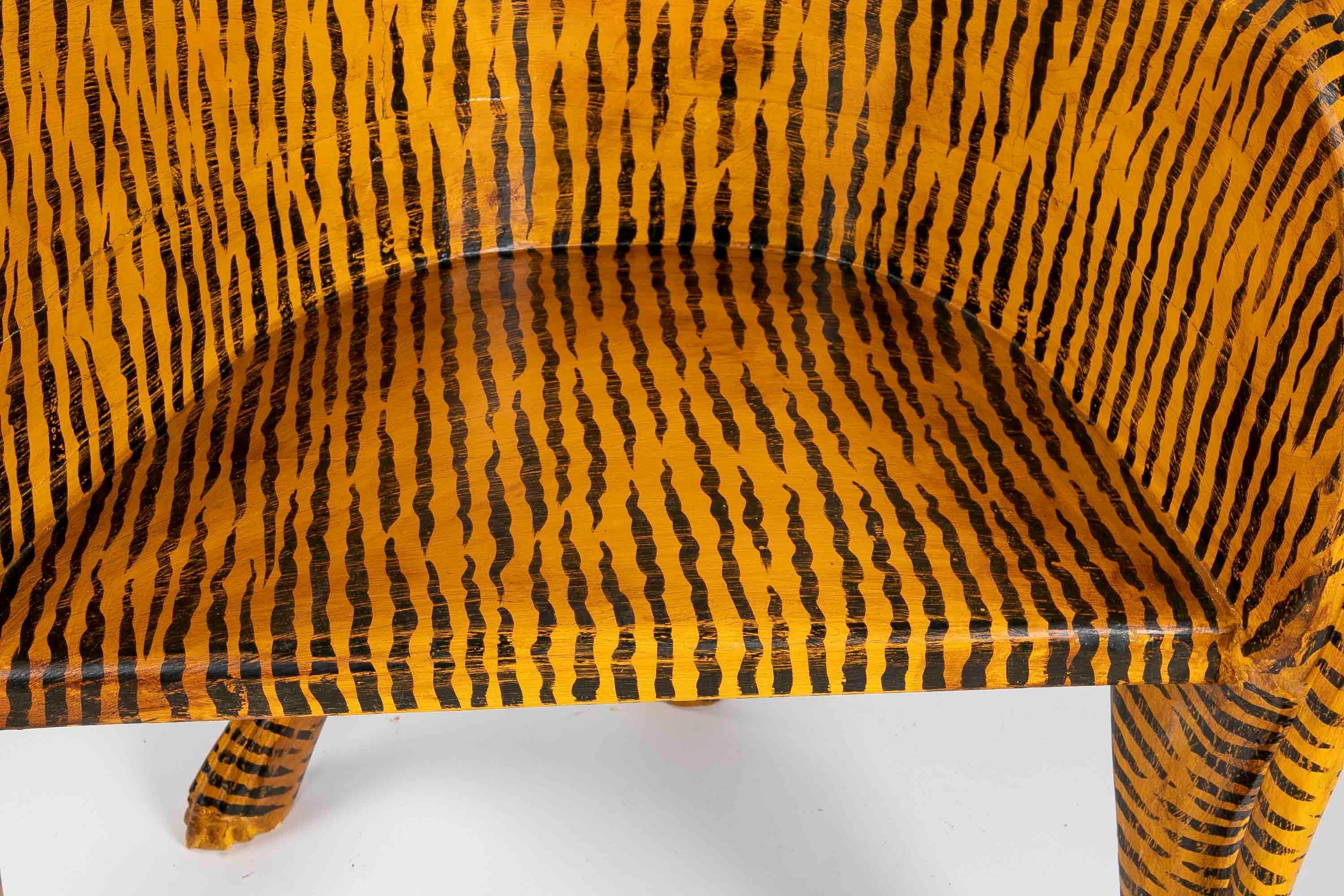 Hand-Painted Wooden Tiger Armchair In Good Condition In Marbella, ES
