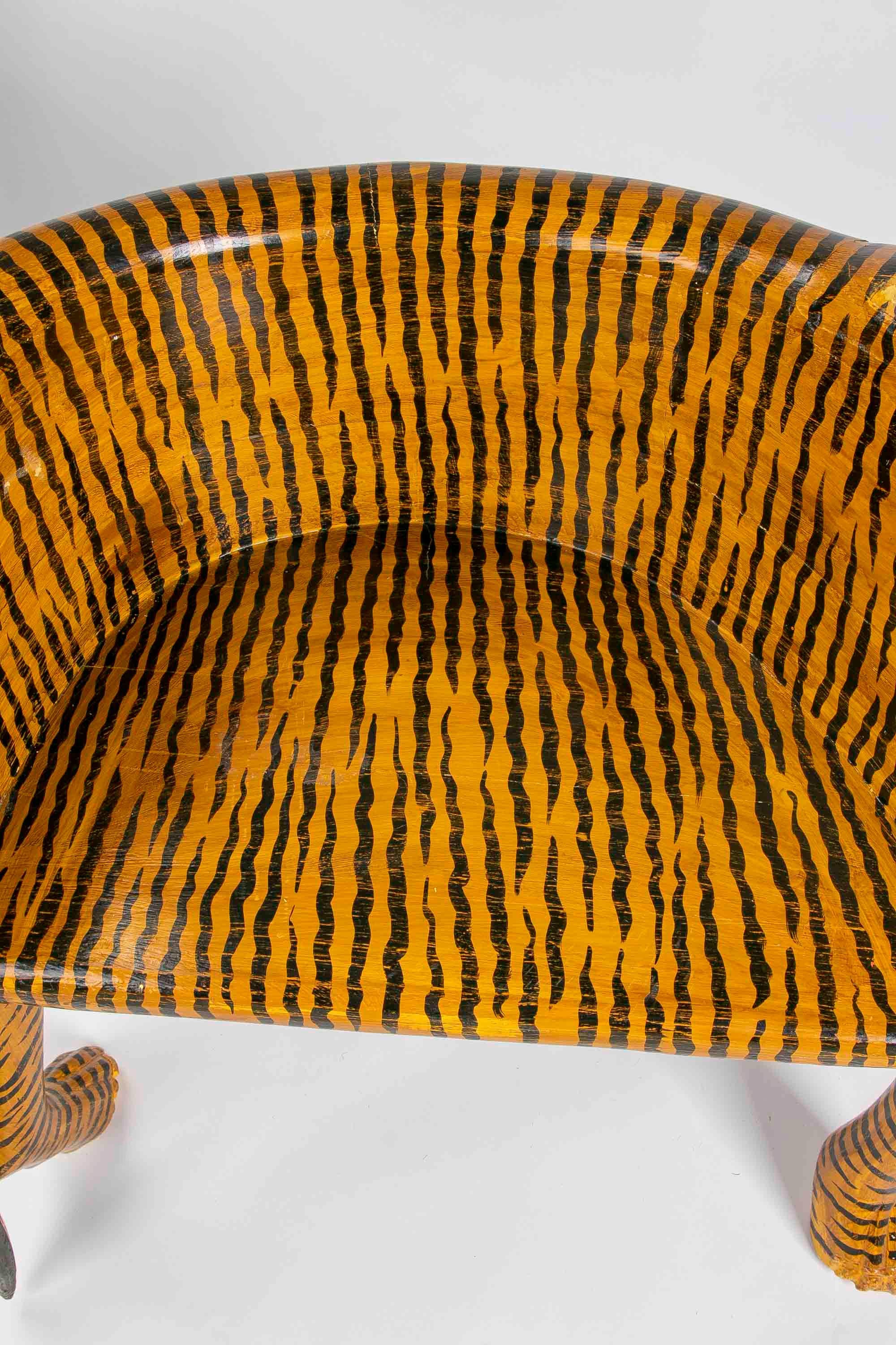 Hand-Carved Hand-Painted Wooden Tiger Armchair
