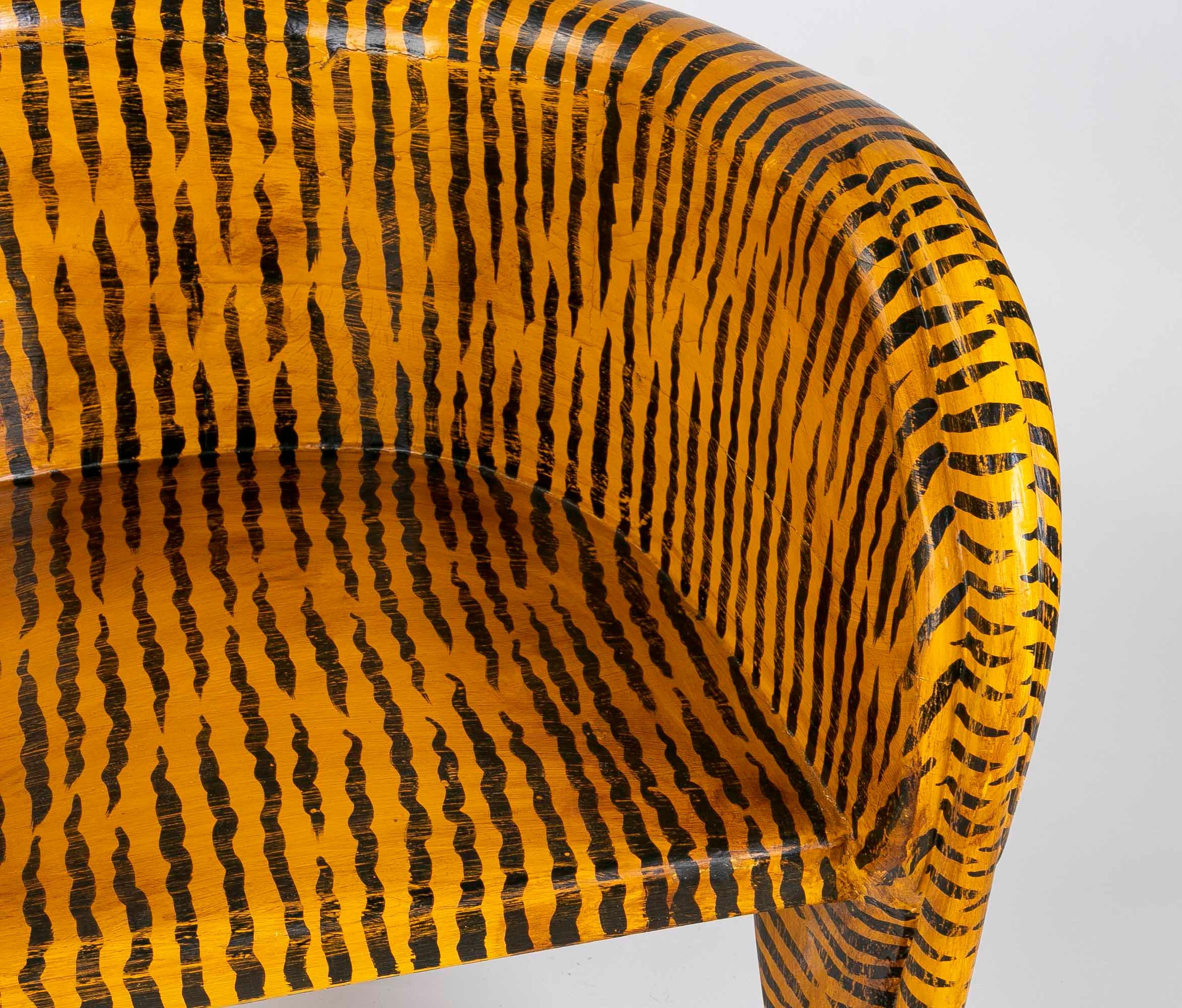 Contemporary Hand-Painted Wooden Tiger Armchair