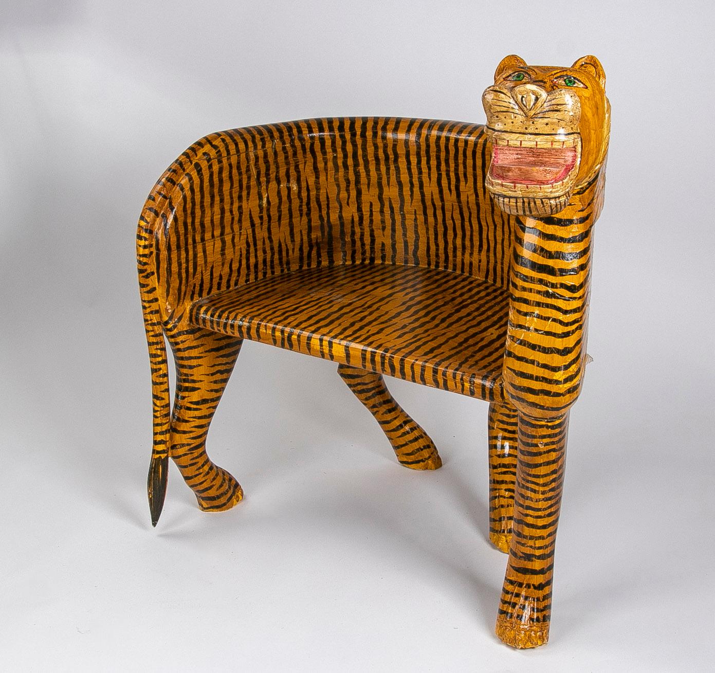 Hand-Painted Wooden Tiger Armchair 4
