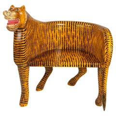 Hand-Painted Wooden Tiger Armchair