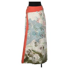Hand-painted wrap skirt, top-stitched and beaded work Christian Lacroix 