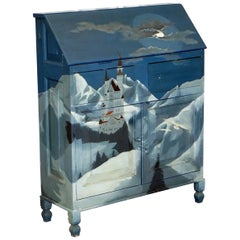 Hand-Painted Writing Bureau Desk of Neuschwanstein Castle in Bavaria Germany