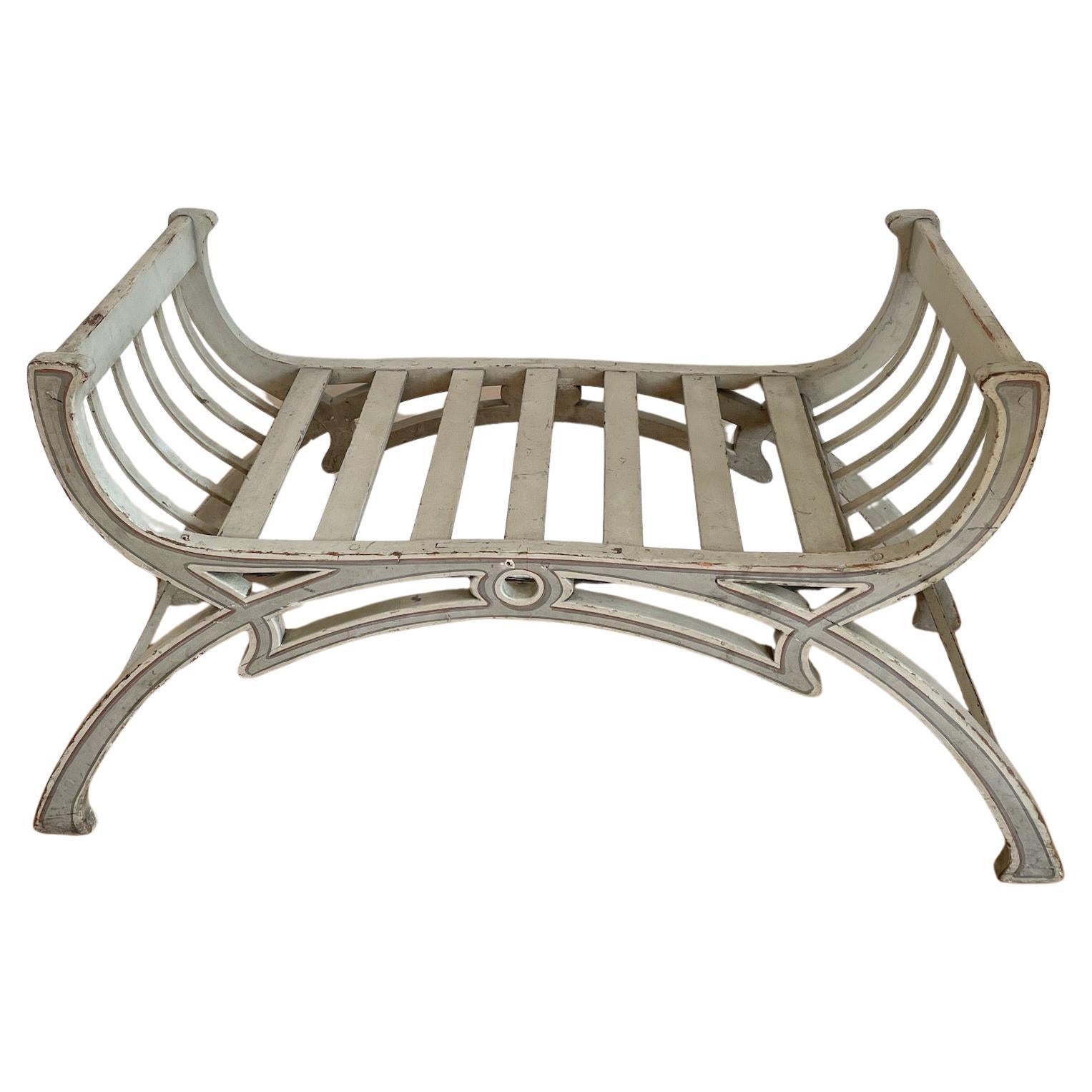 Hand painted, X-Frame Hall bench, Window Seat, Stool, 20th century For Sale 2