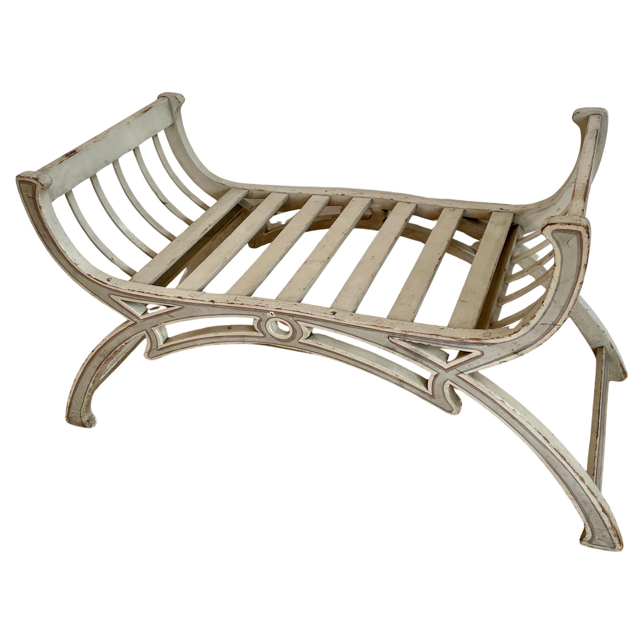 Art Nouveau Hand painted, X-Frame Hall bench, Window Seat, Stool, 20th century For Sale