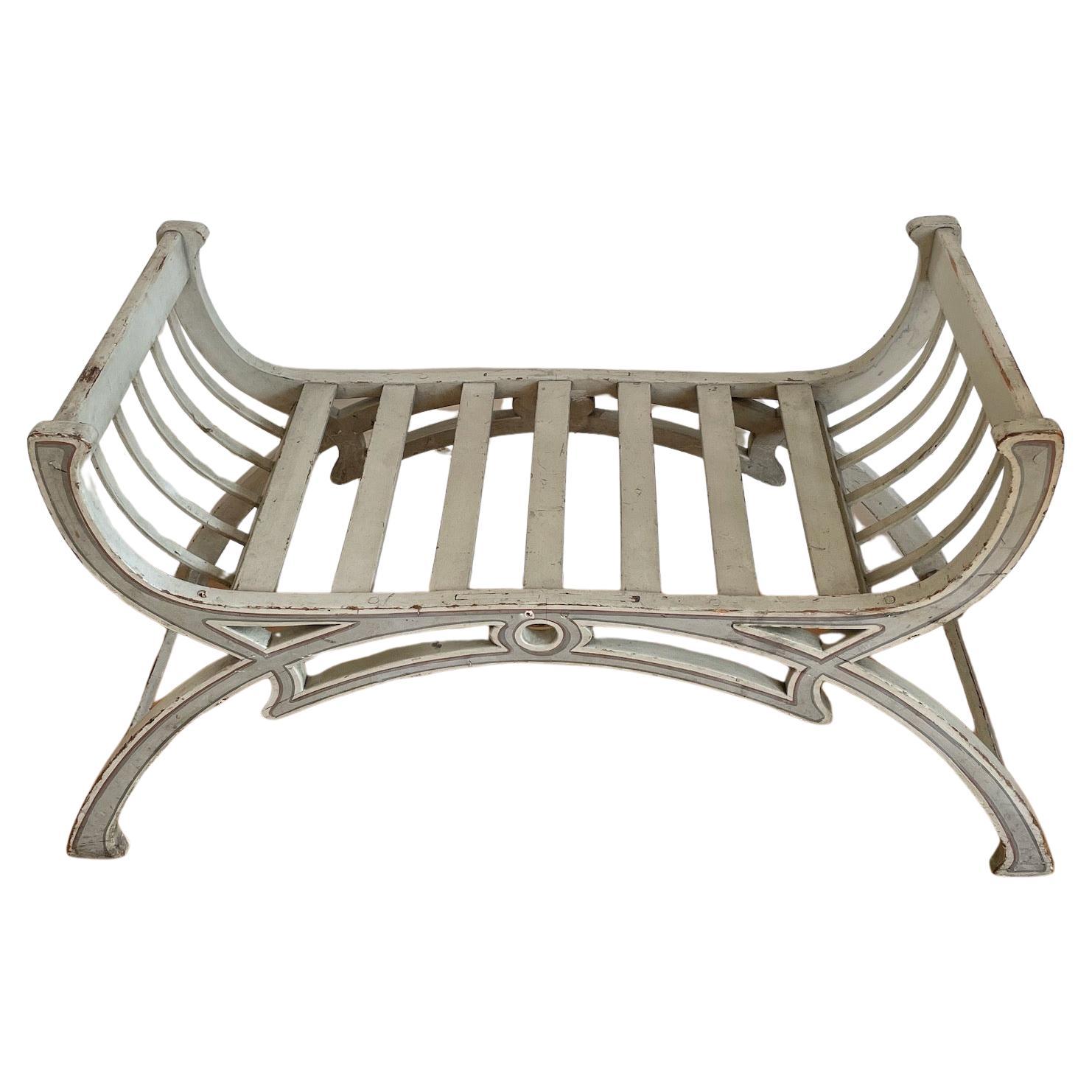 Painted Hand painted, X-Frame Hall bench, Window Seat, Stool, 20th century For Sale