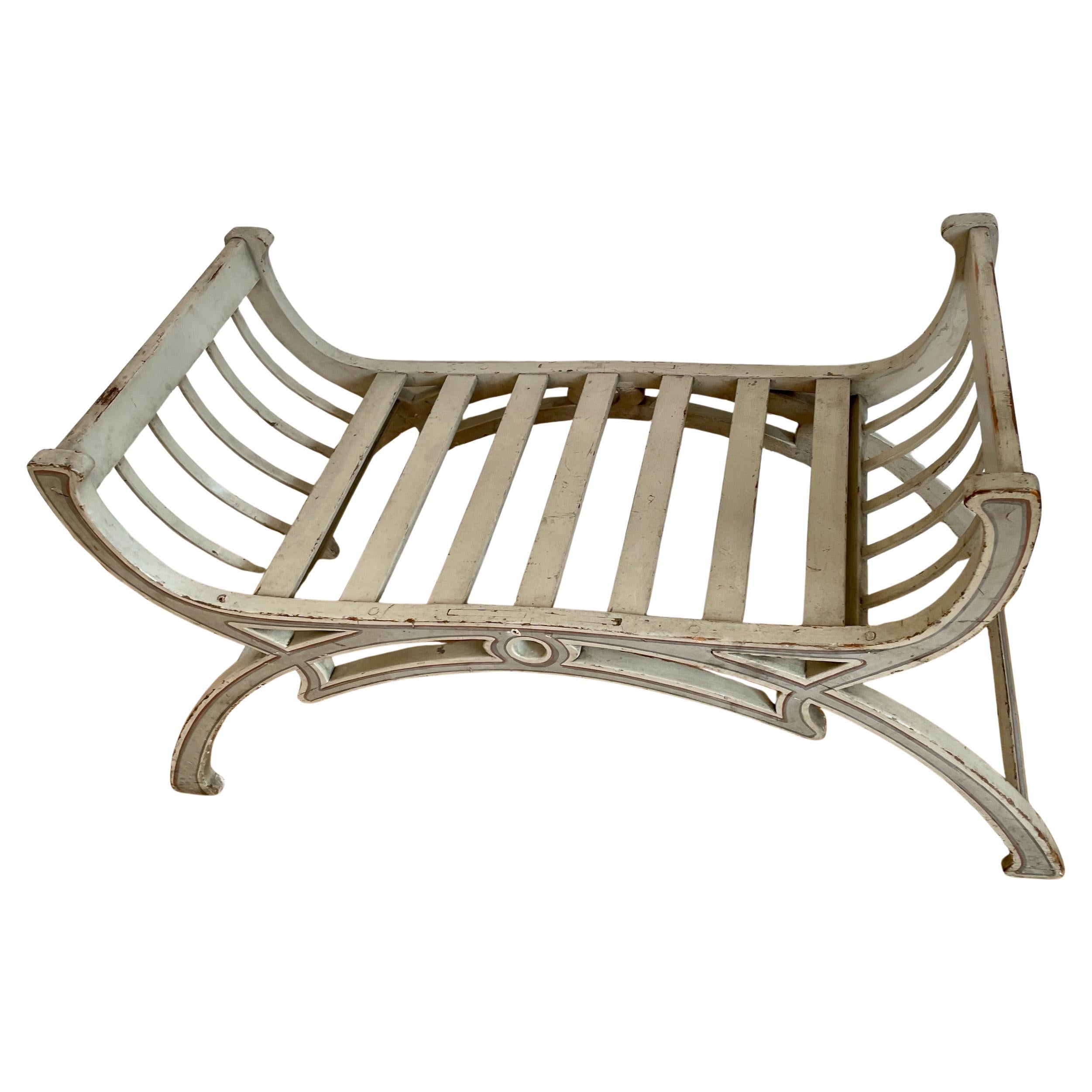 Wood Hand painted, X-Frame Hall bench, Window Seat, Stool, 20th century For Sale
