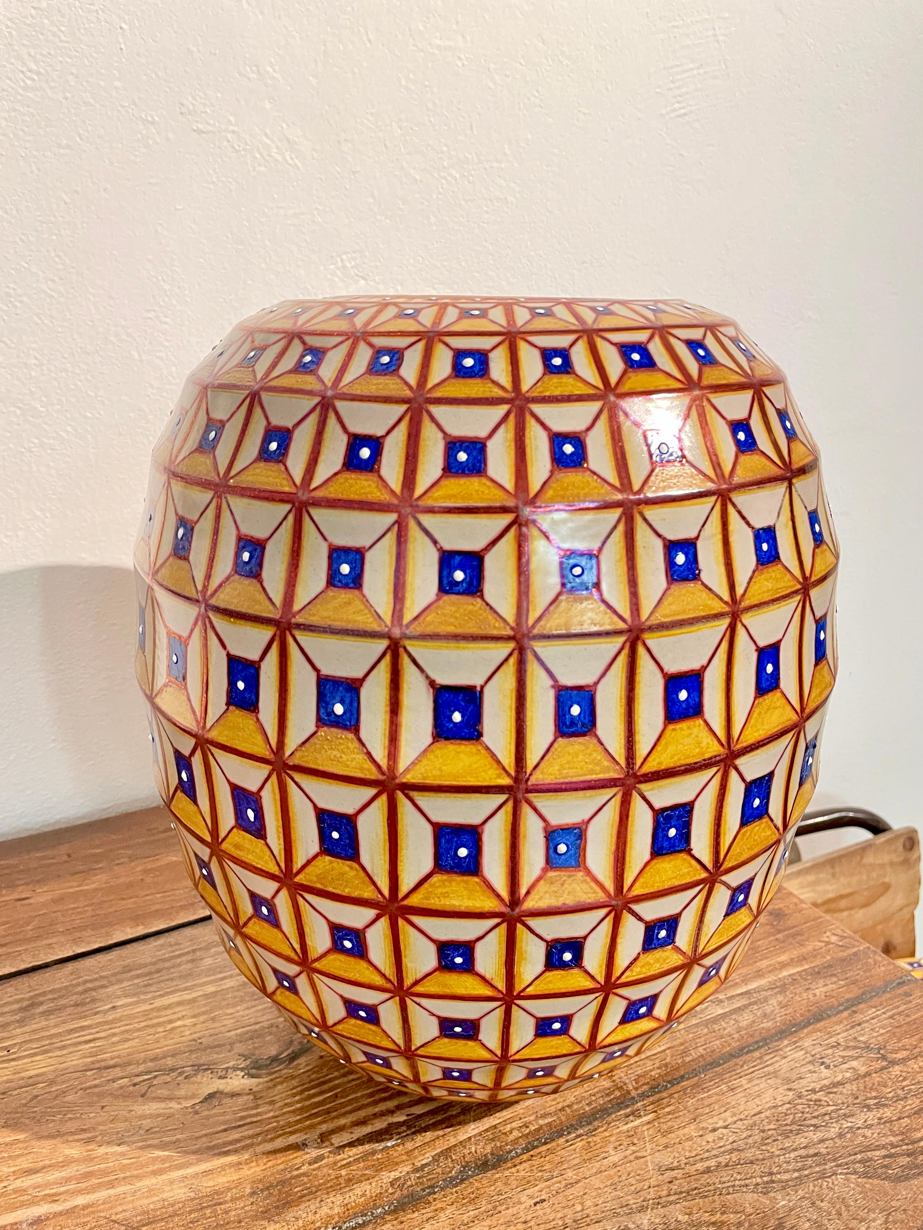 Italian Hand Painted Yellow Ceramic Vase by Bottega Vignoli Italy Contemporary Majolica For Sale