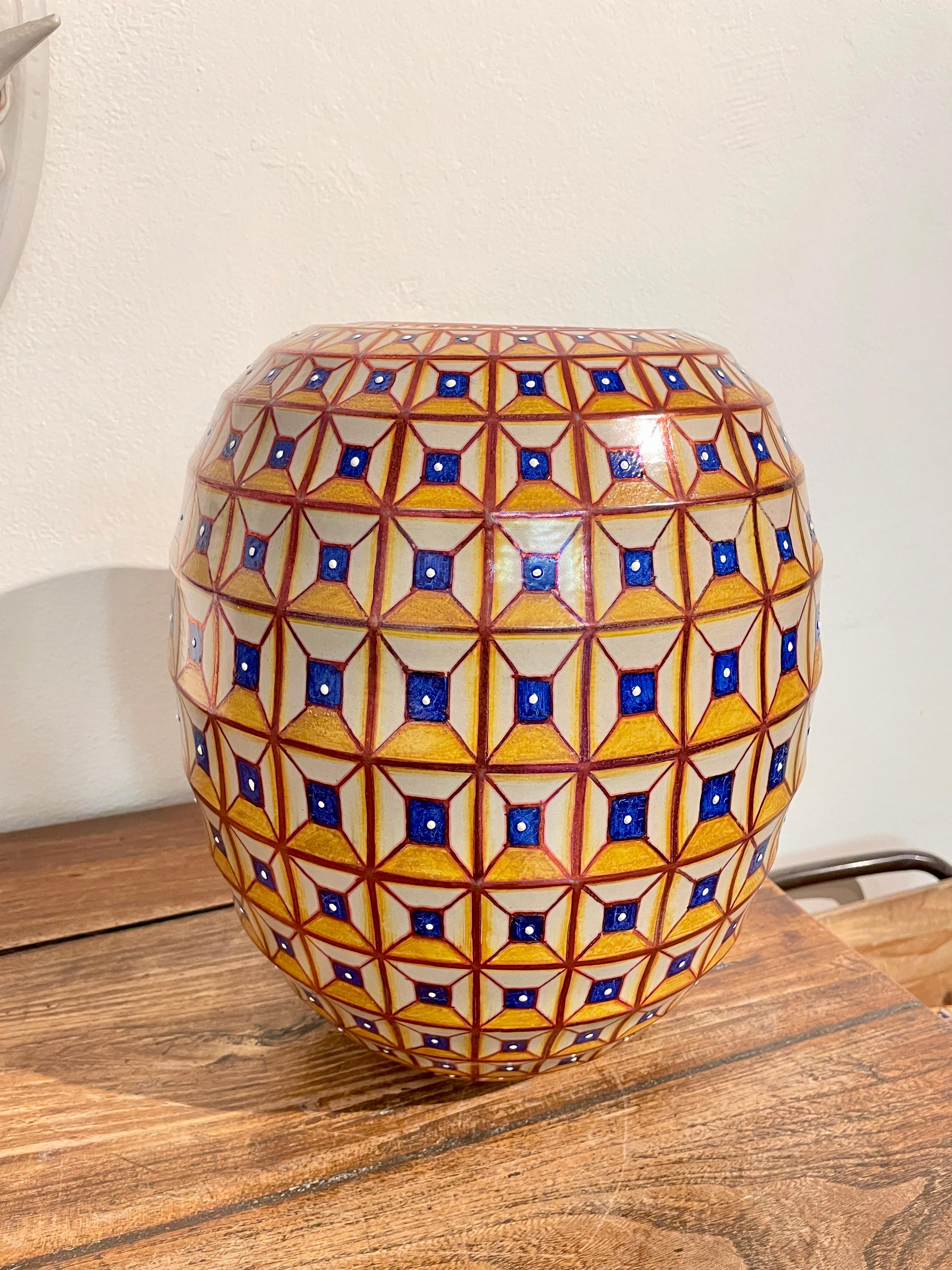 Hand Painted Yellow Ceramic Vase by Bottega Vignoli Italy Contemporary Majolica In New Condition For Sale In London, GB