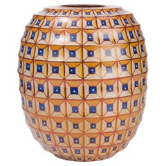 Hand Painted Yellow Ceramic Vase by Bottega Vignoli Italy Contemporary Majolica