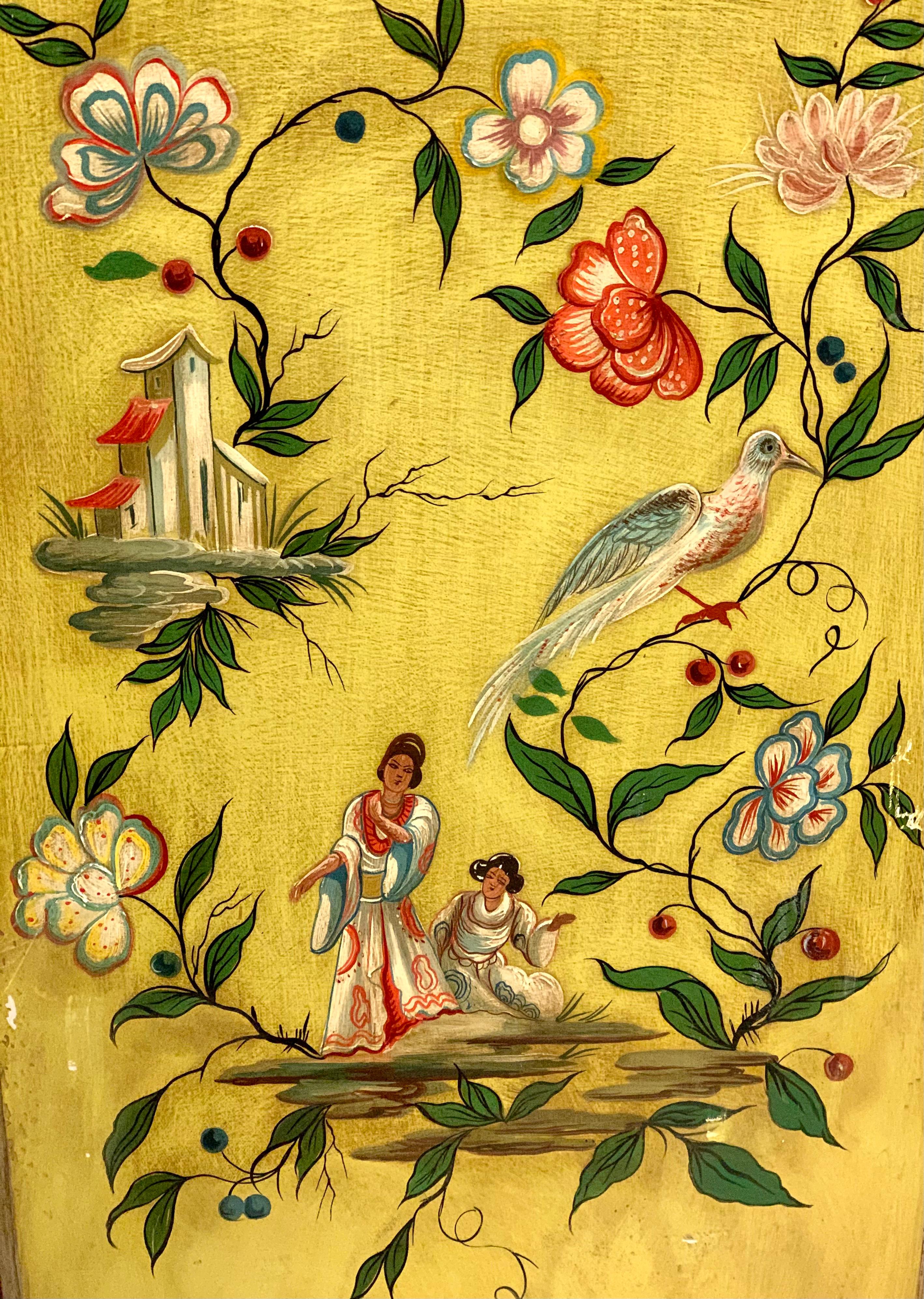 Hand Painted Yellow Chinoiserie Chest of Drawers Dresser 1
