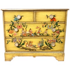 Hand Painted Yellow Chinoiserie Chest of Drawers Dresser