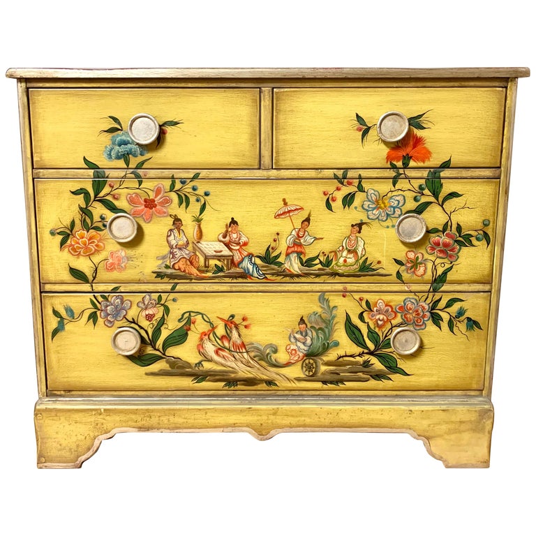 Hand Painted Yellow Chinoiserie Chest of Drawers Dresser at 1stDibs | hand  painted chest of drawers, yellow chest of drawers, painted drawers