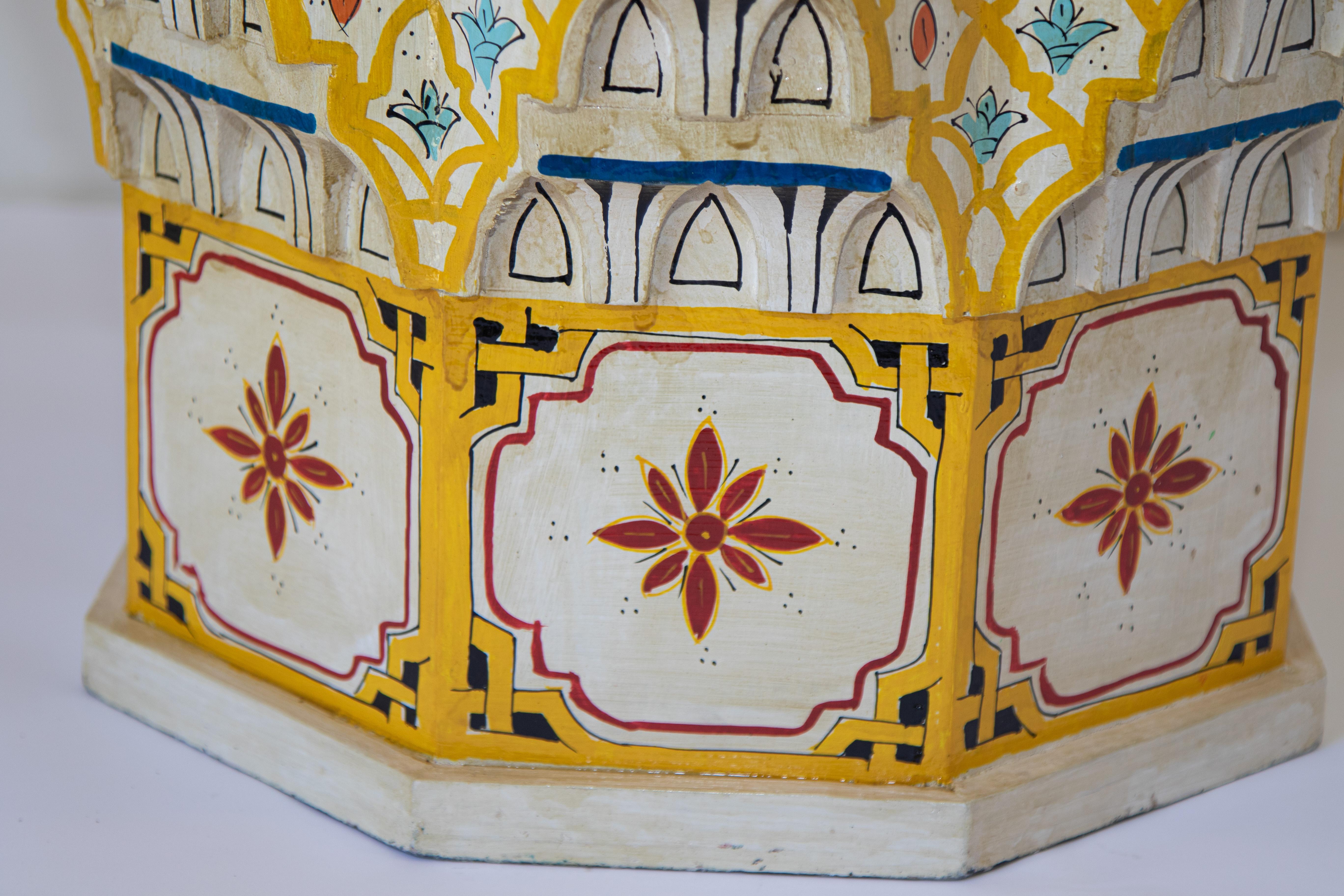 Hand Painted Yellow Moroccan Side Table Moorish Style 5
