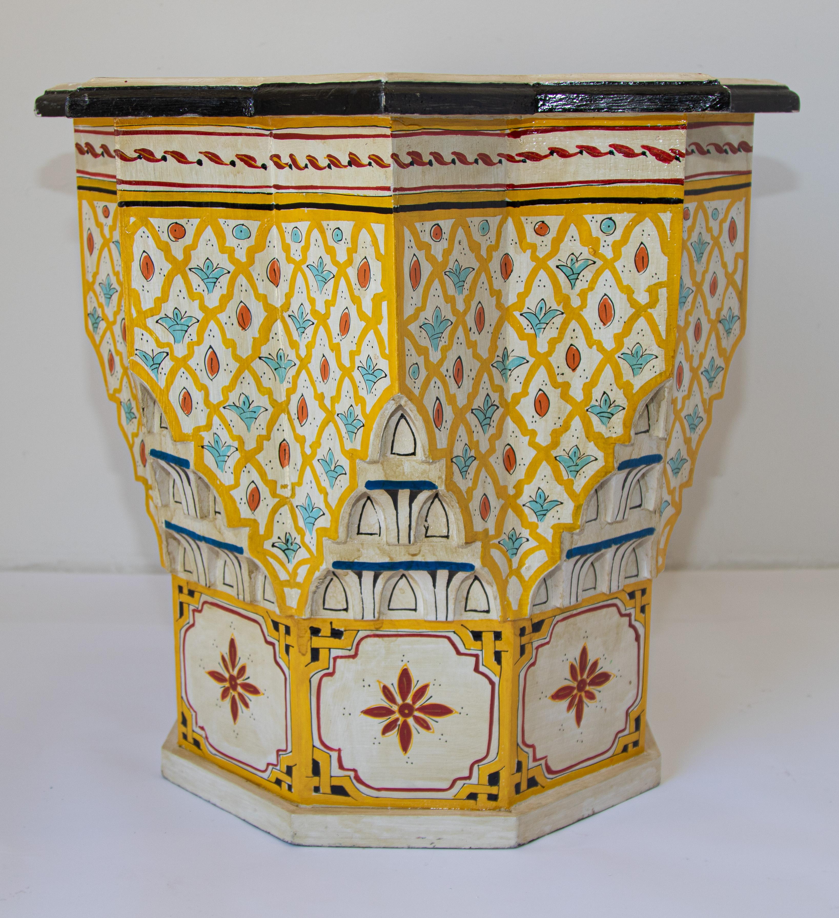 Hand Painted Yellow Moroccan Side Table Moorish Style 6