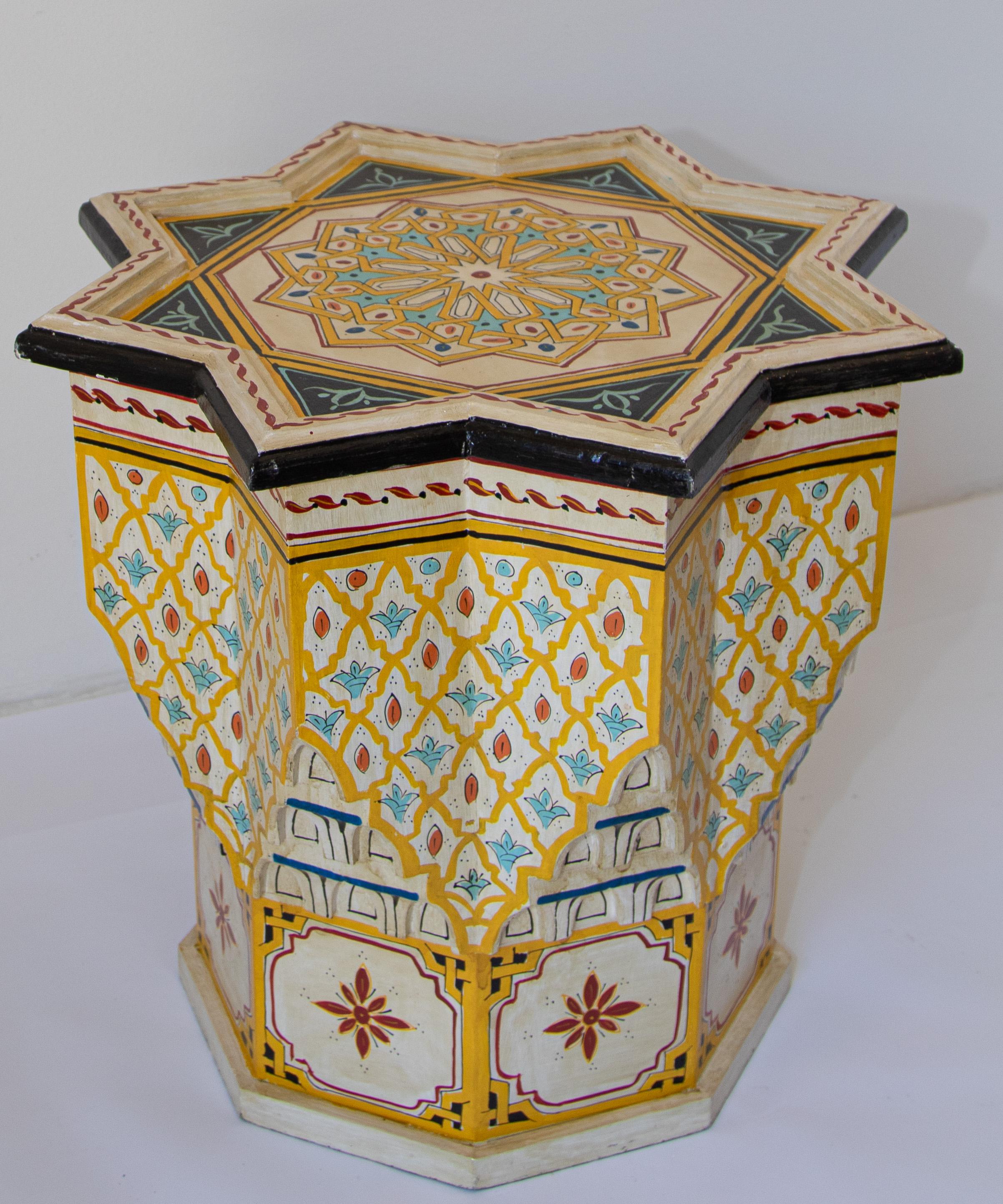 Hand Painted Yellow Moroccan Side Table Moorish Style 7