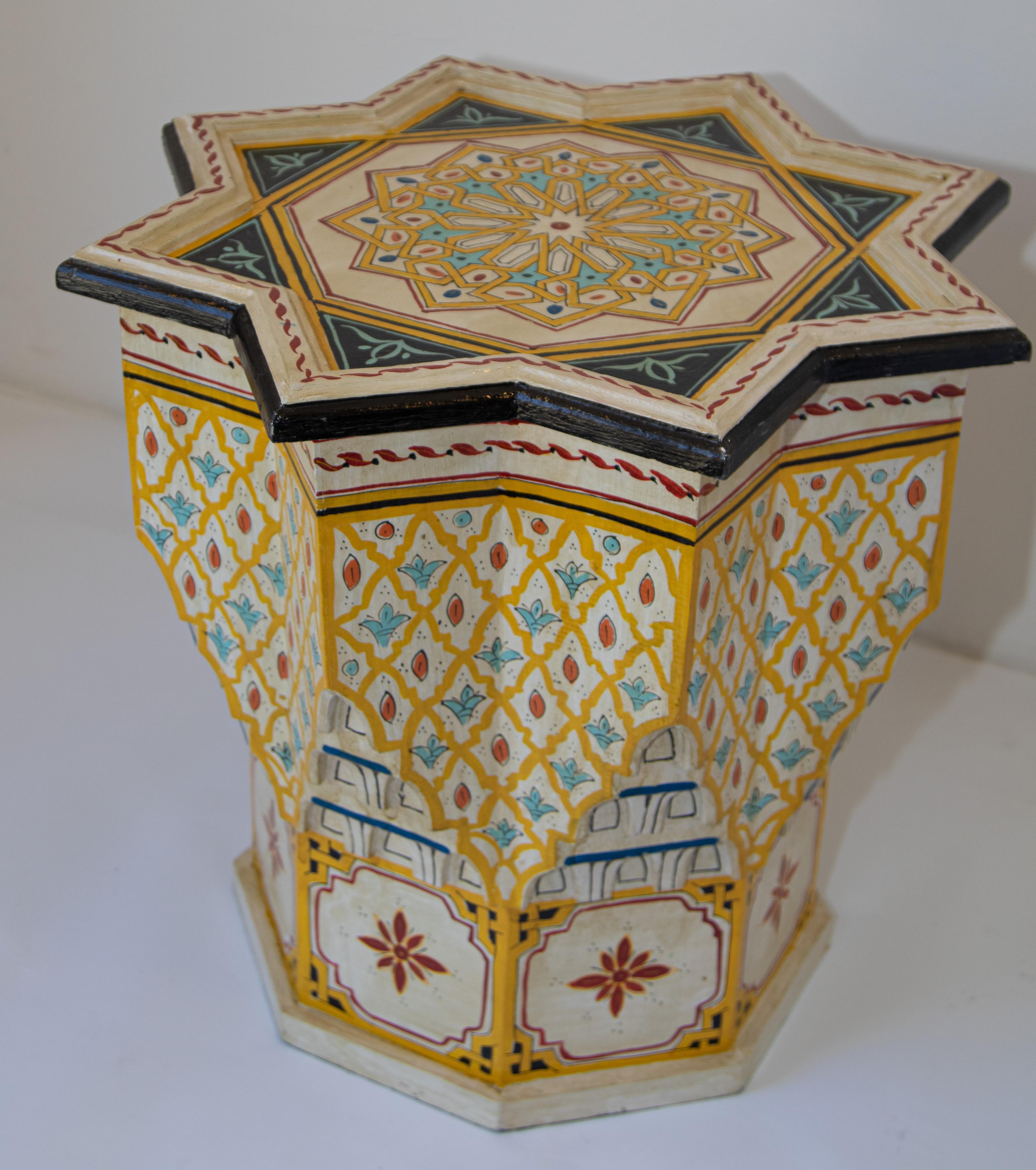 Hand Painted Yellow Moroccan Side Table Moorish Style 8