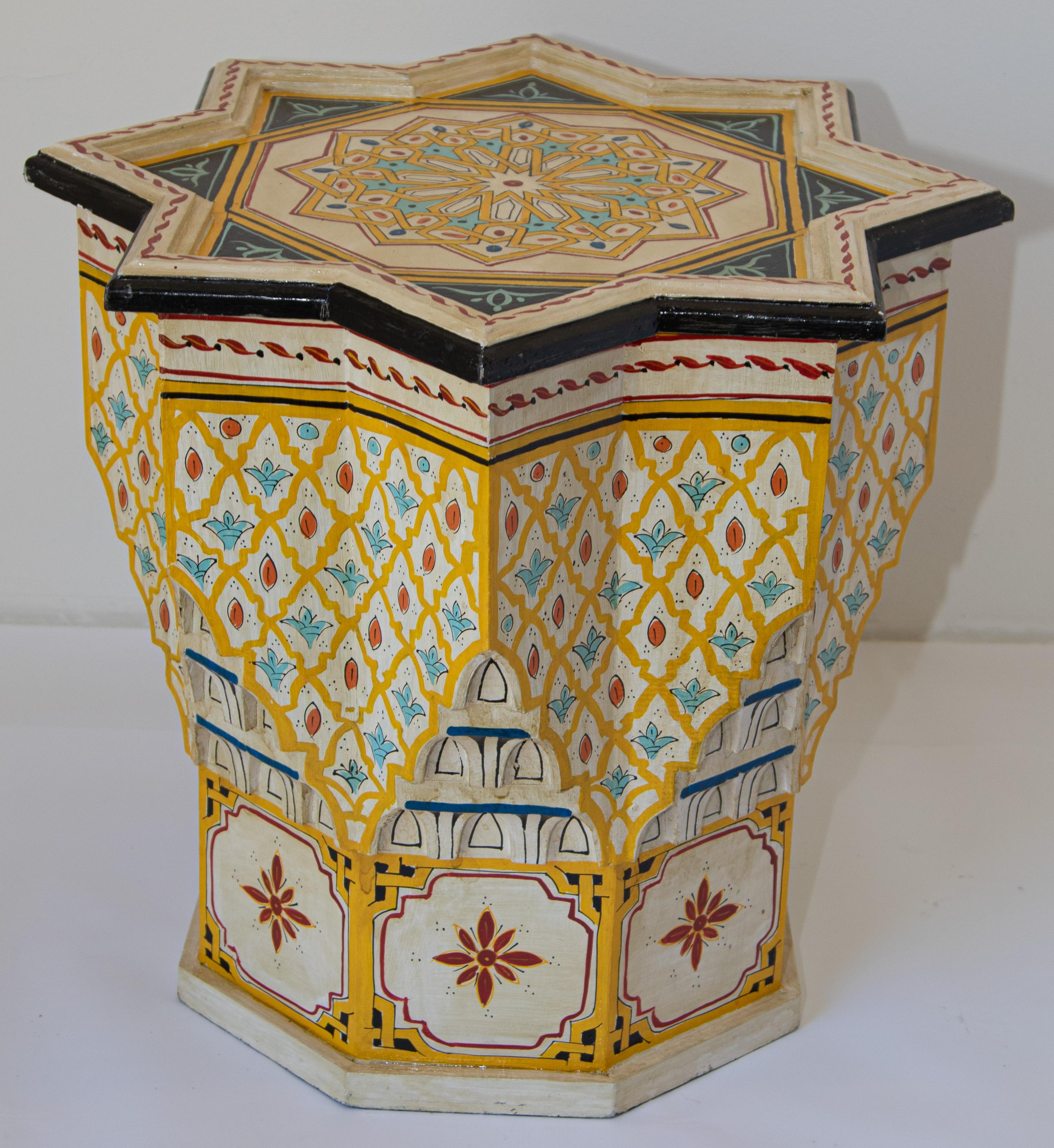 Hand Painted Yellow Moroccan Side Table Moorish Style 9