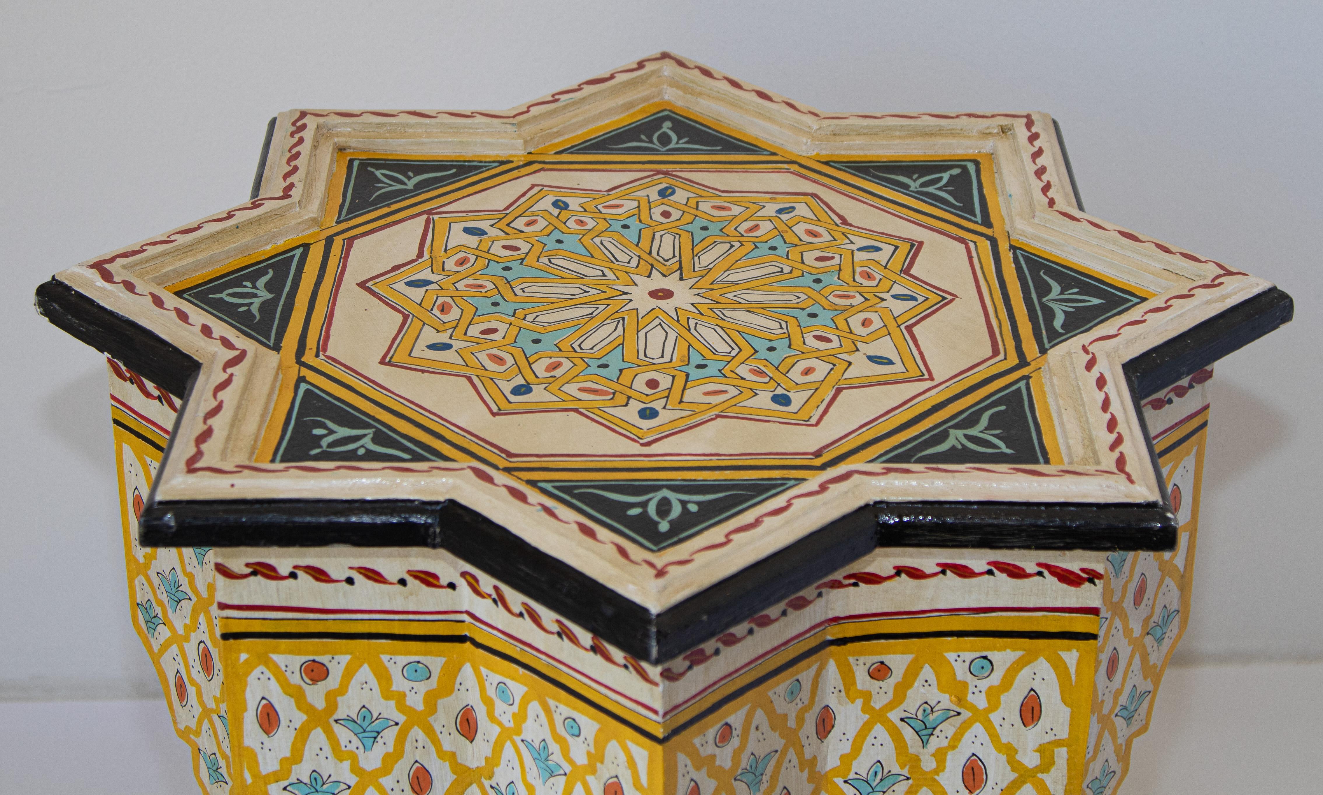 20th Century Hand Painted Yellow Moroccan Side Table Moorish Style