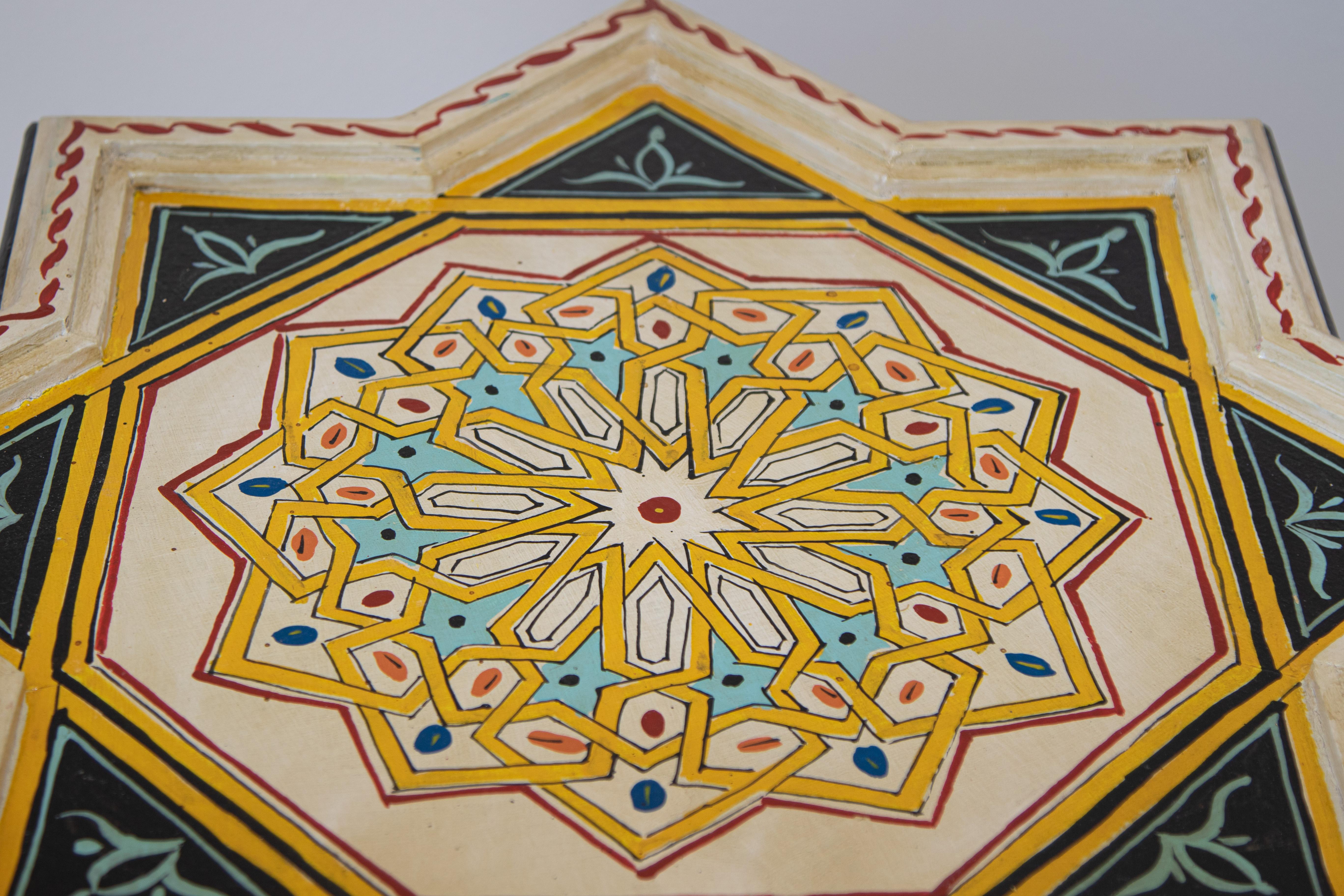 Hand Painted Yellow Moroccan Side Table Moorish Style 1