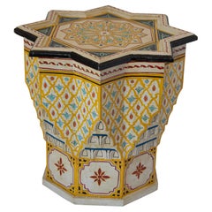 Hand Painted Yellow Moroccan Side Table Moorish Style