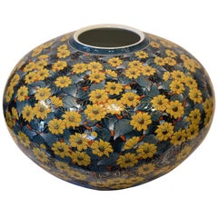 Yellow Blue Porcelain Vase by Japanese Contemporary Master Artist