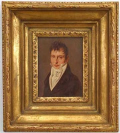 Hand-Painted Young Man Portrait, Napoleon III Style, Late 20th Century